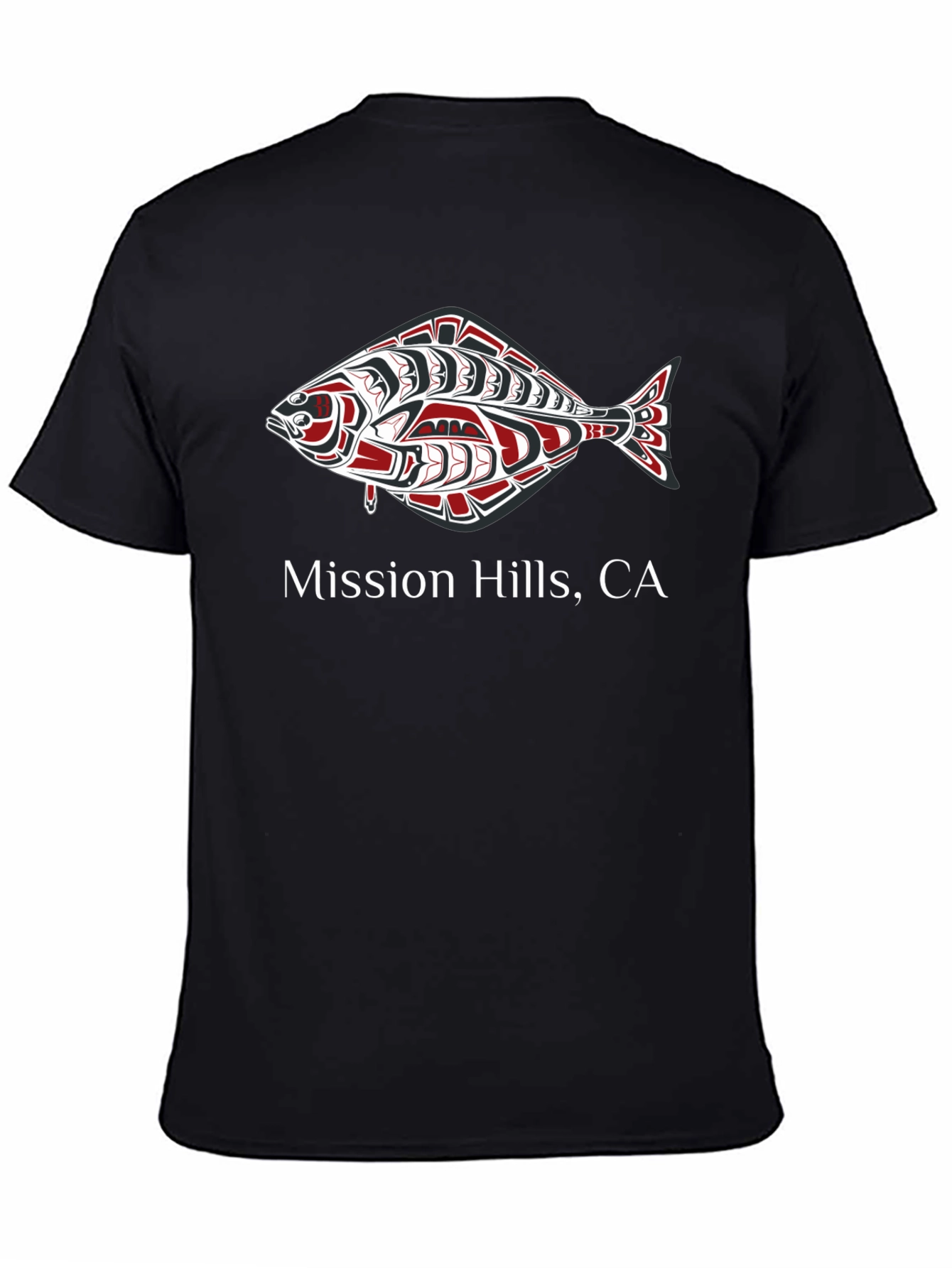 Mission Hills CA Fish Graphic Black T-Shirt