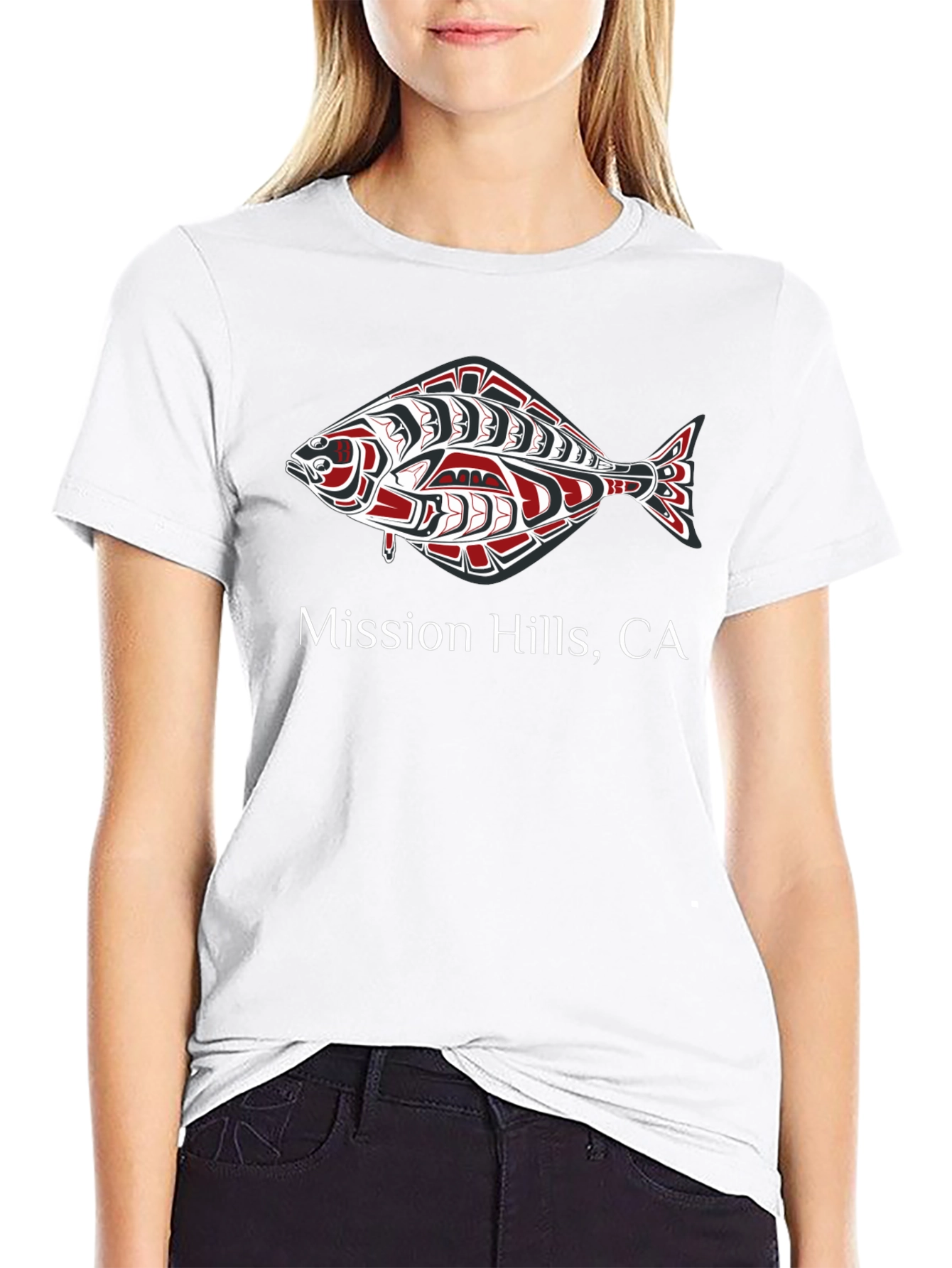 Mission Hills CA Fish Graphic Black T-Shirt