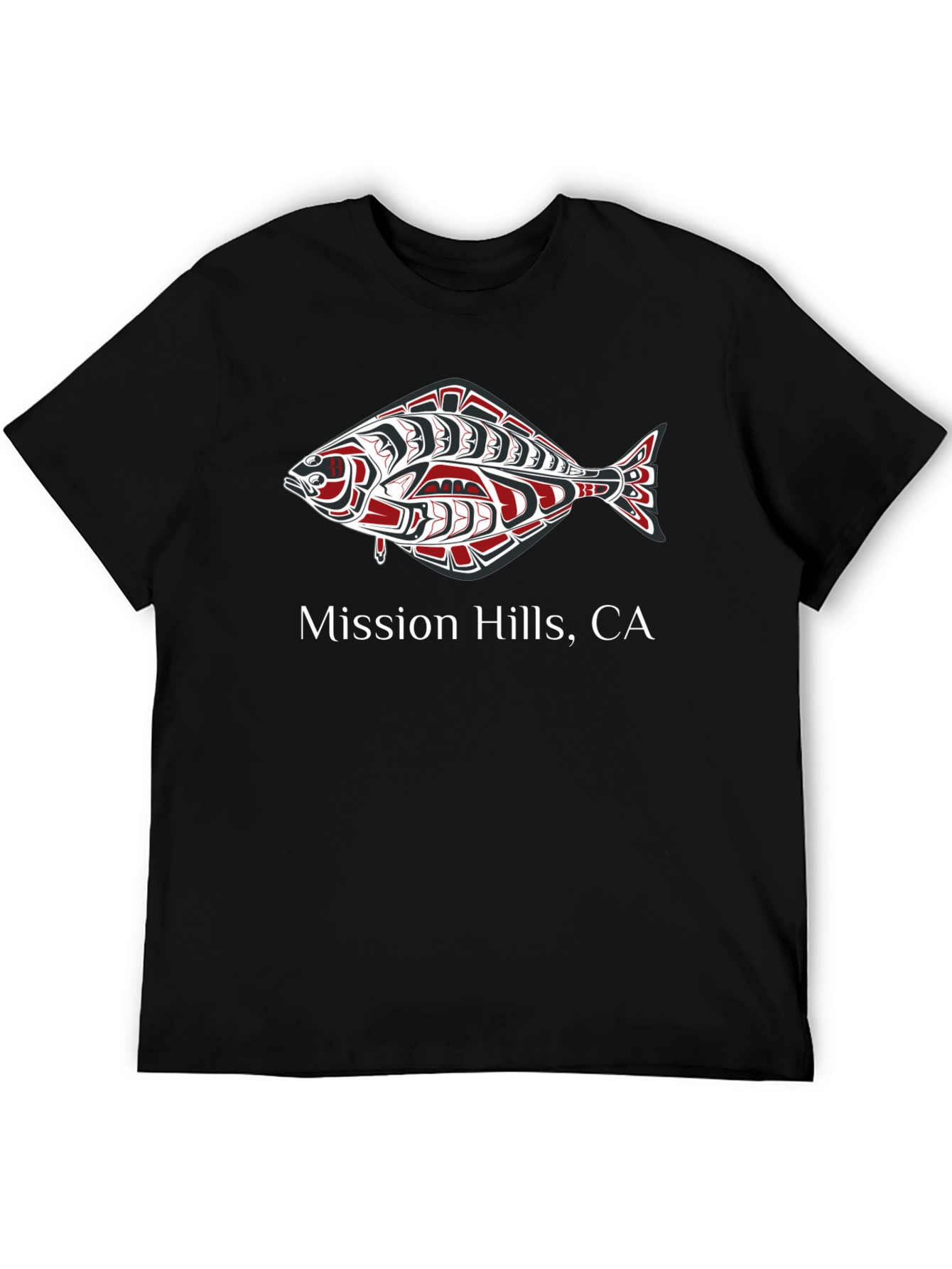 Mission Hills CA Fish Graphic Black T-Shirt