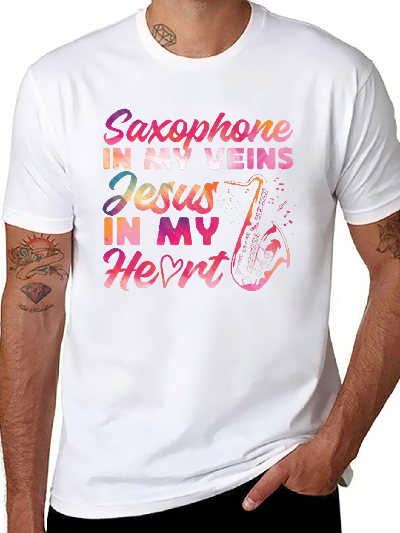 Saxophone Jesus Heart T-Shirt - Musical Faith Tee