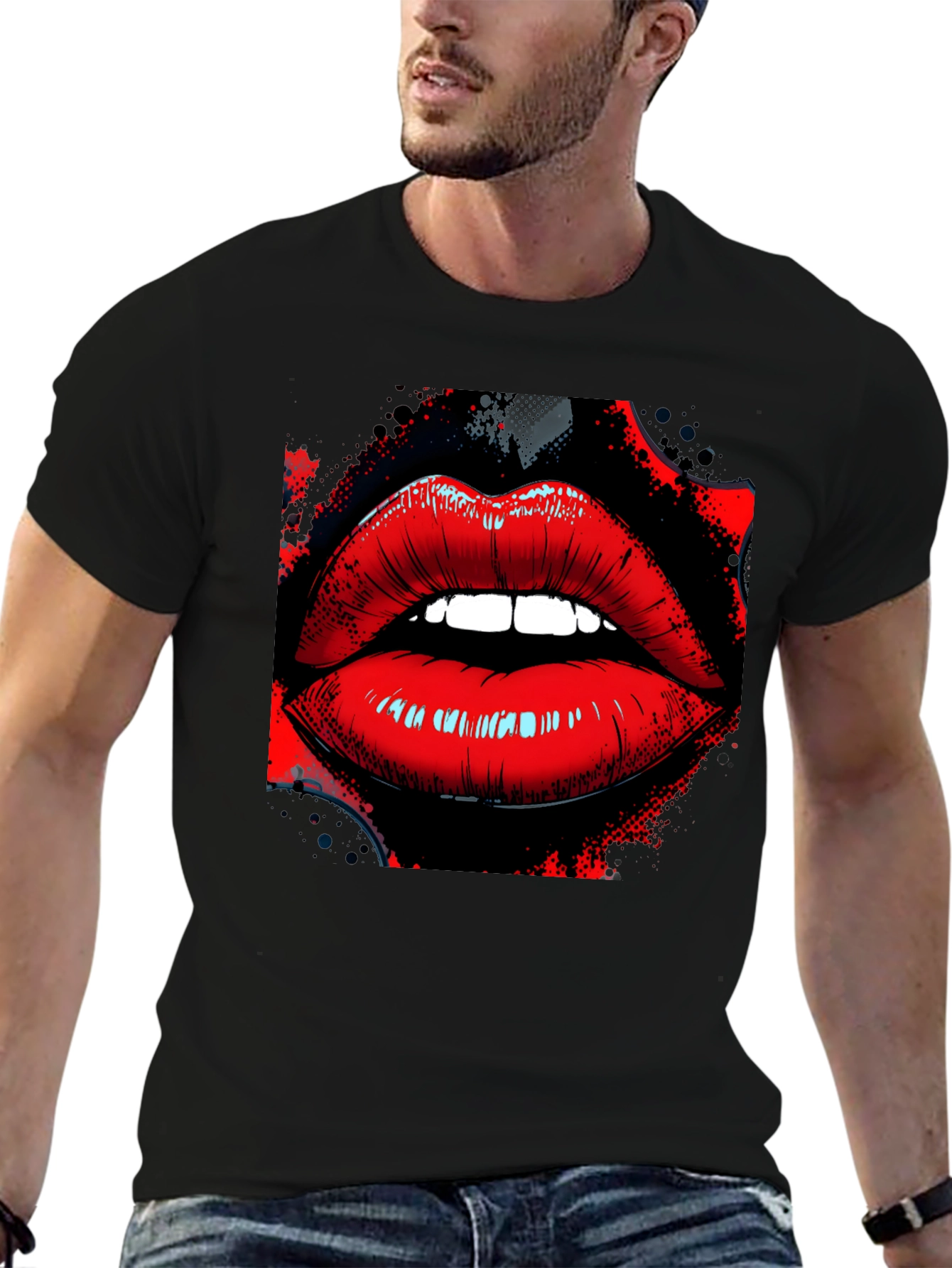 Graphic Lips T-Shirt - Stylish Black Tee