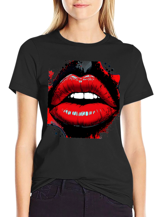 Graphic Lips T-Shirt - Stylish Black Tee