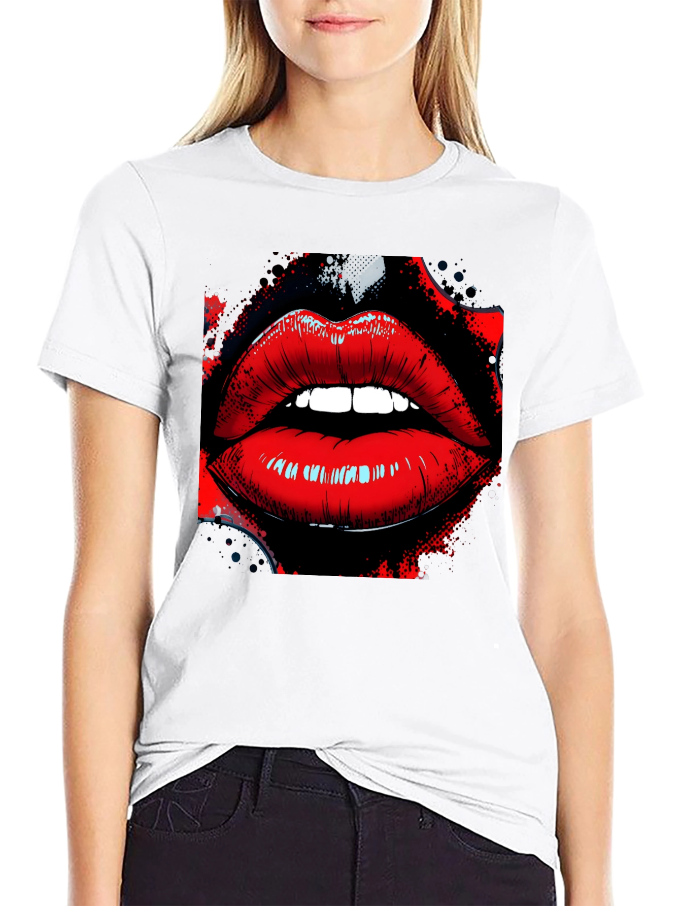 Graphic Lips T-Shirt - Stylish Black Tee