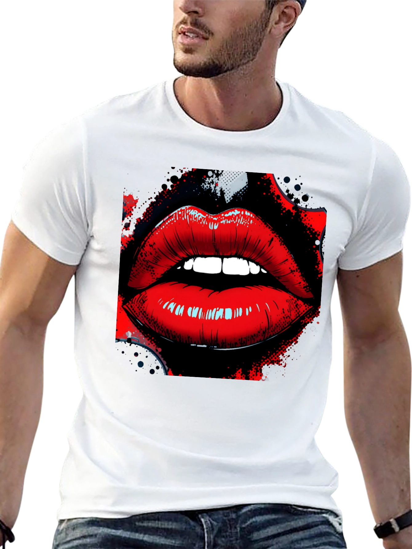 Graphic Lips T-Shirt - Stylish Black Tee