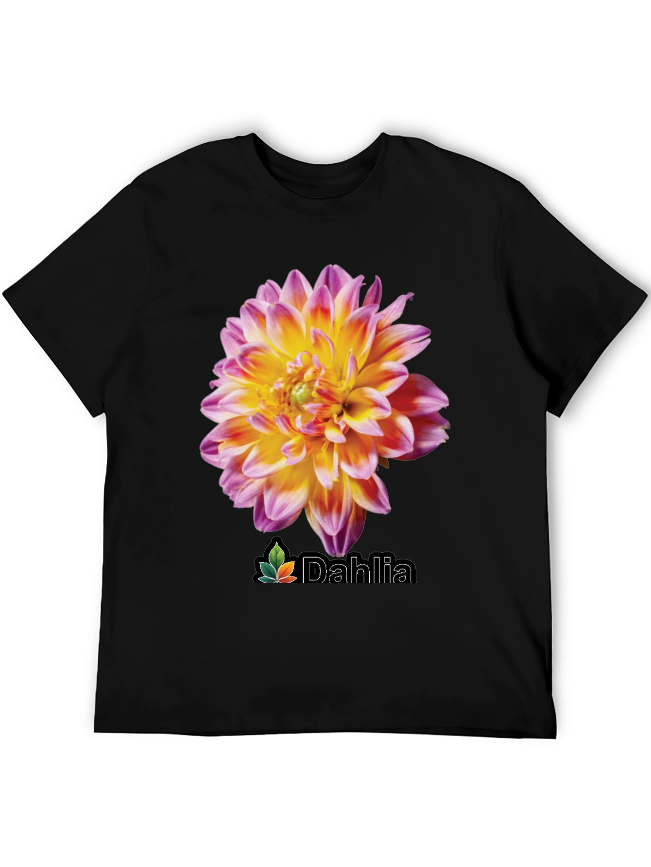 Dahlia Flower Graphic Black T-Shirt