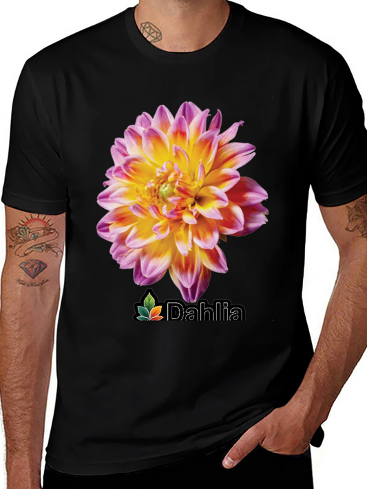 Dahlia Flower Graphic Black T-Shirt