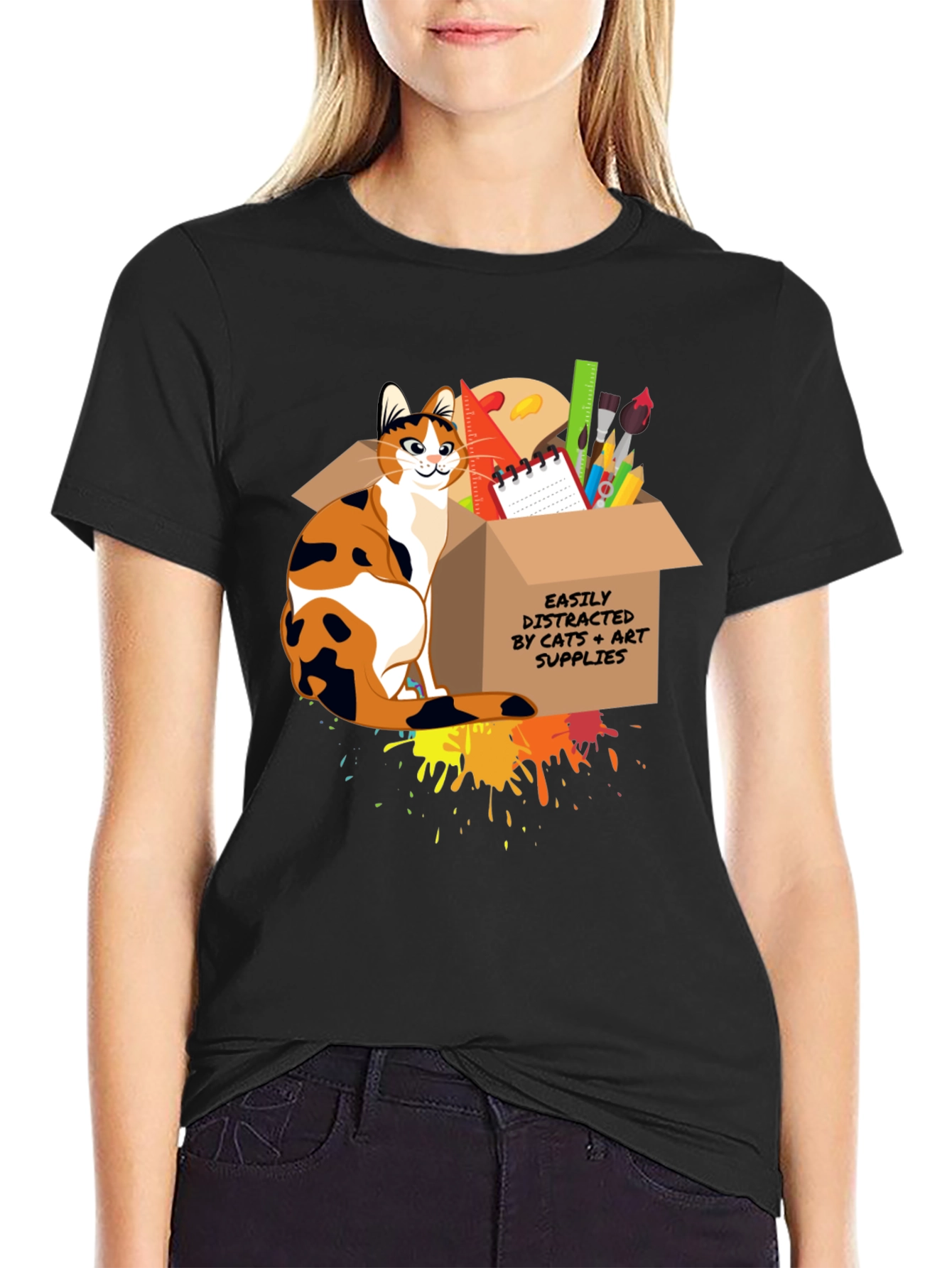Cat & Art Supplies Graphic T-Shirt