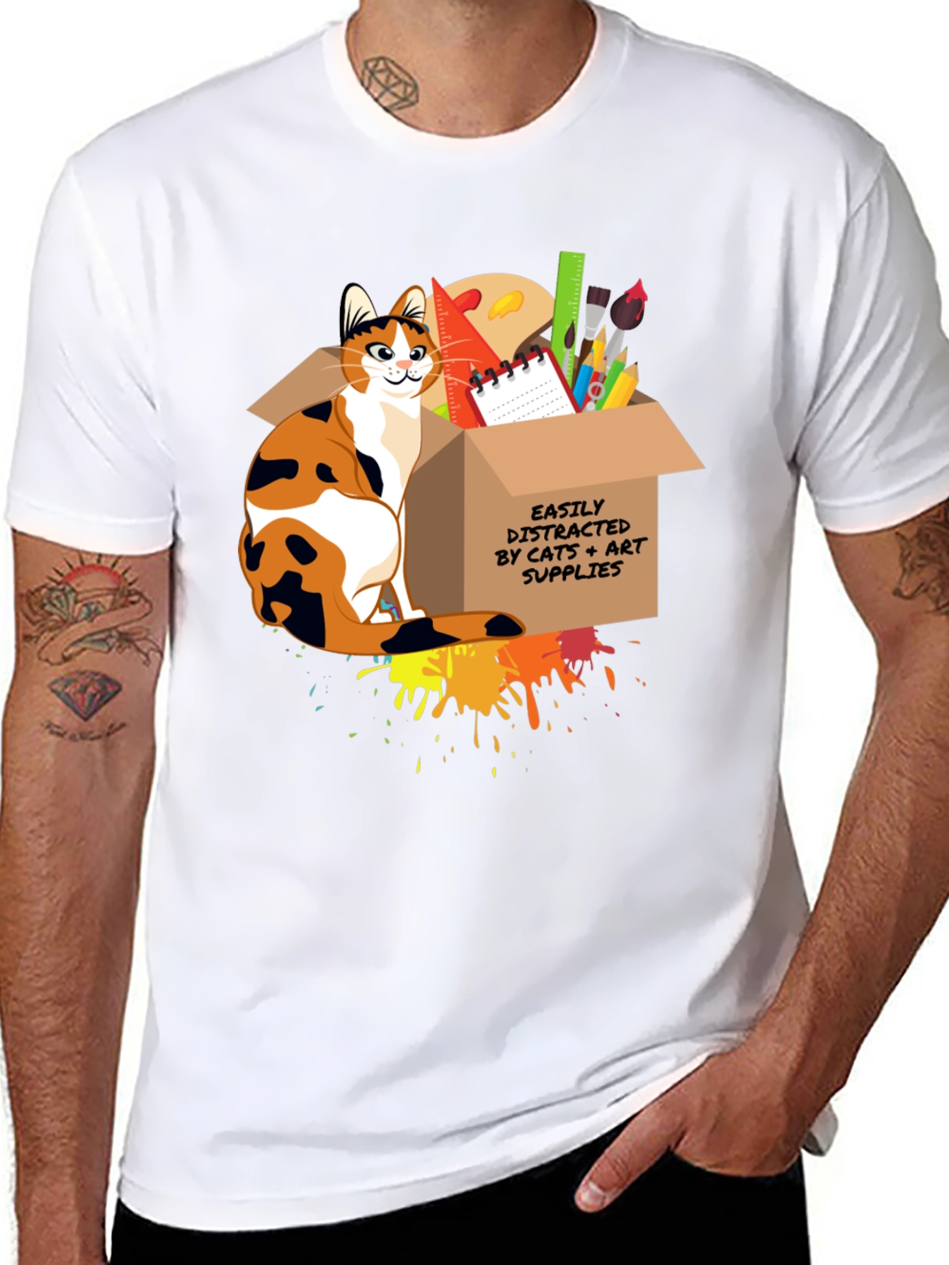 Cat & Art Supplies Graphic T-Shirt