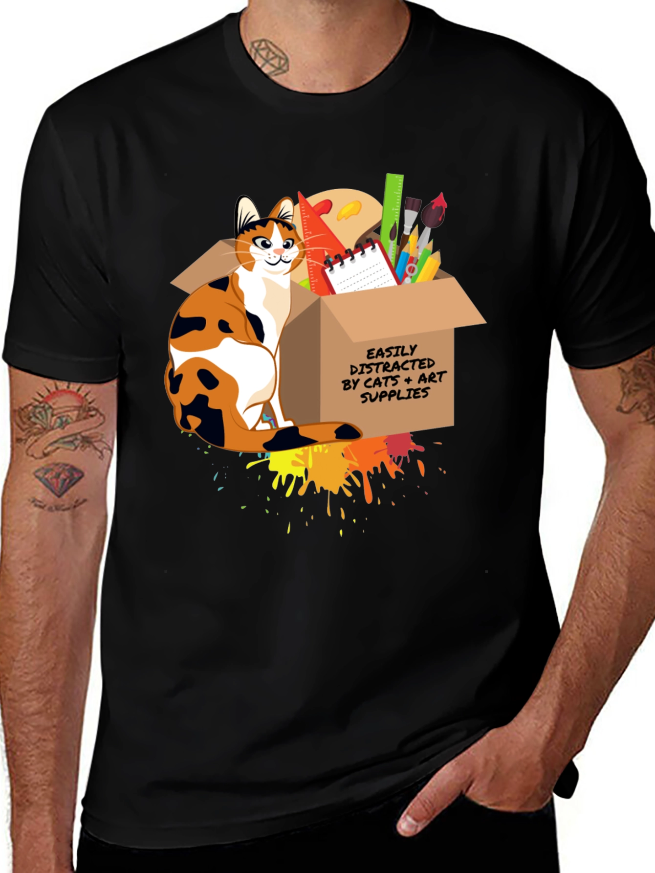 Cat & Art Supplies Graphic T-Shirt