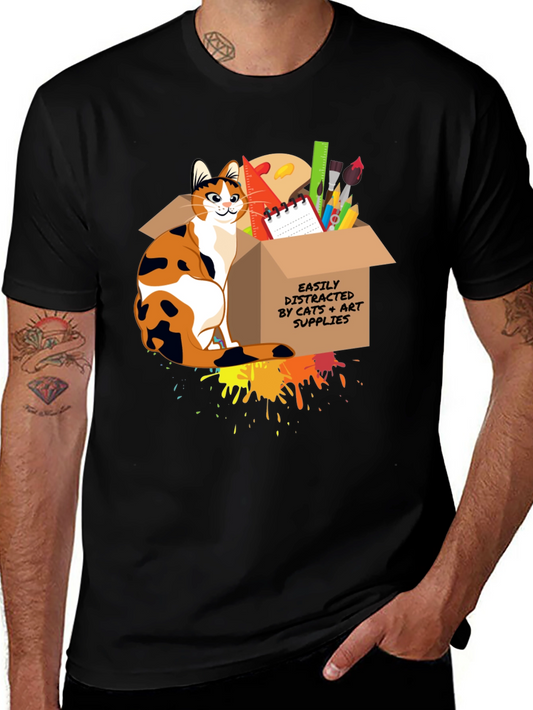 Cat & Art Supplies Graphic T-Shirt