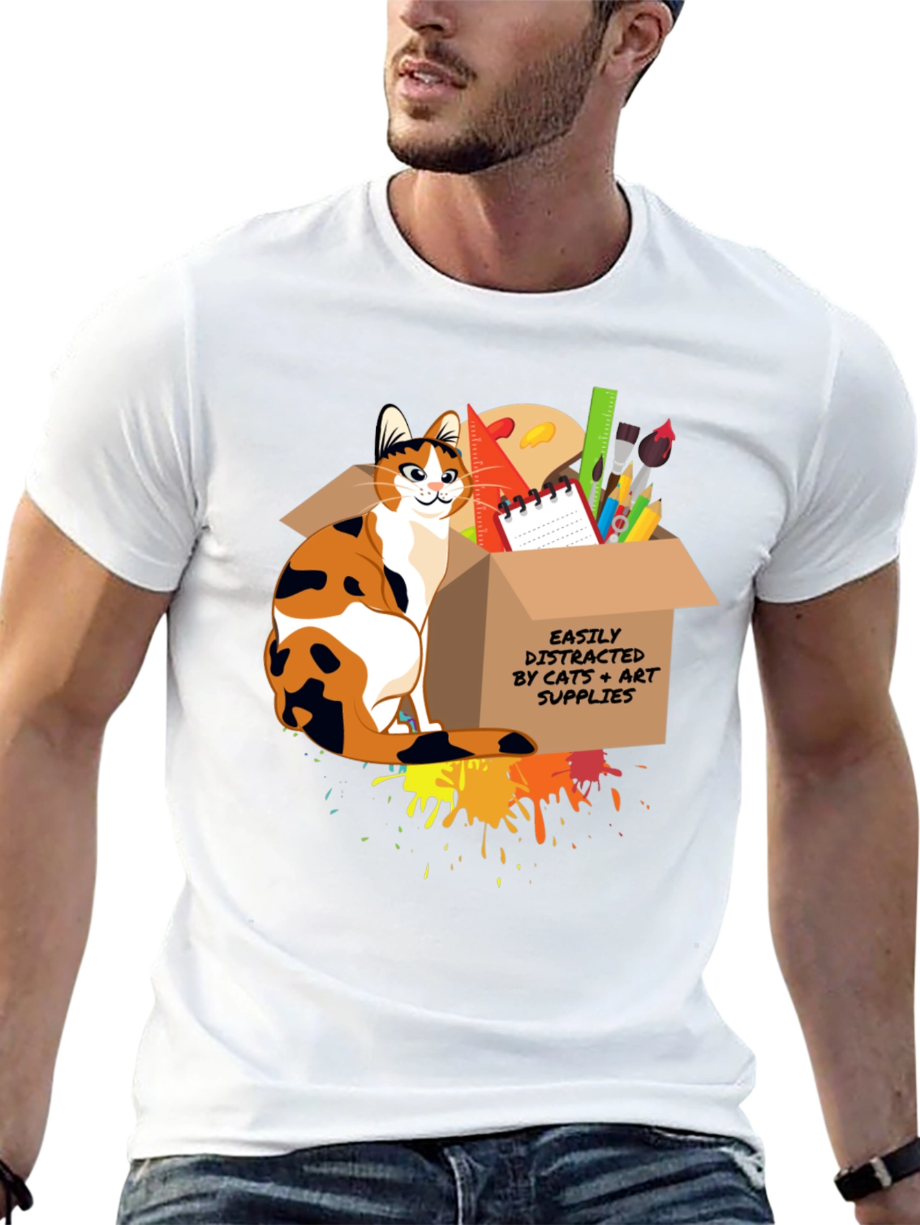Cat & Art Supplies Graphic T-Shirt