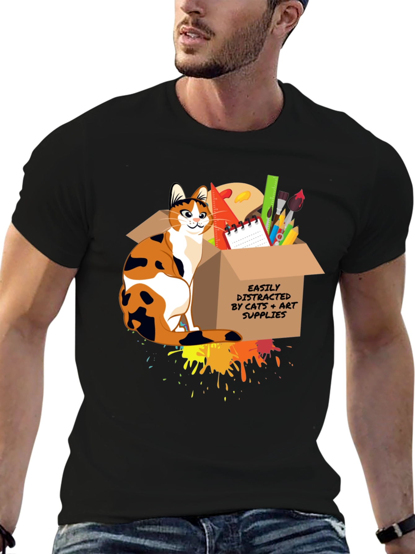 Cat & Art Supplies Graphic T-Shirt