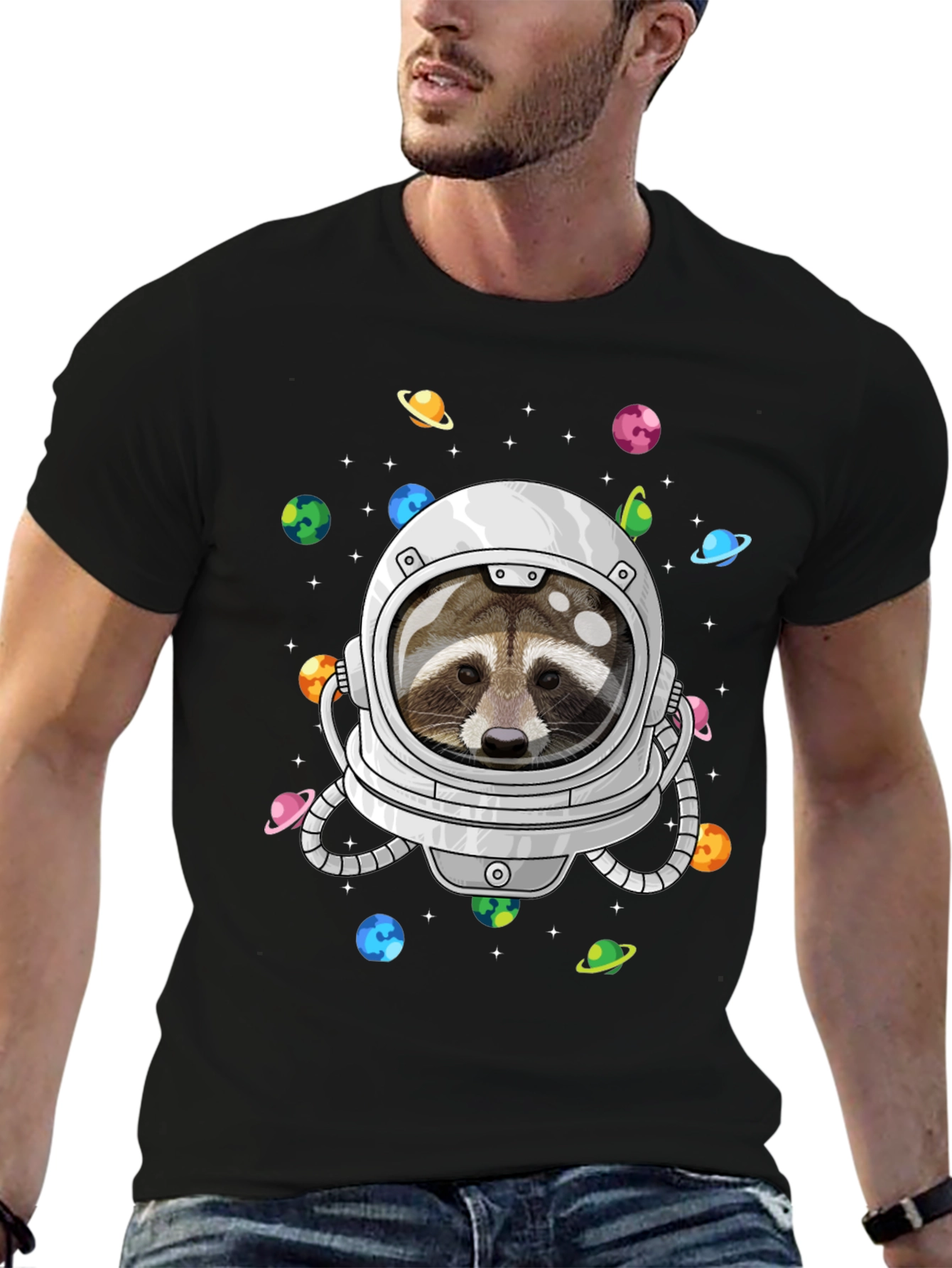 Astronaut Raccoon Graphic Tee - Space Adventure Shirt