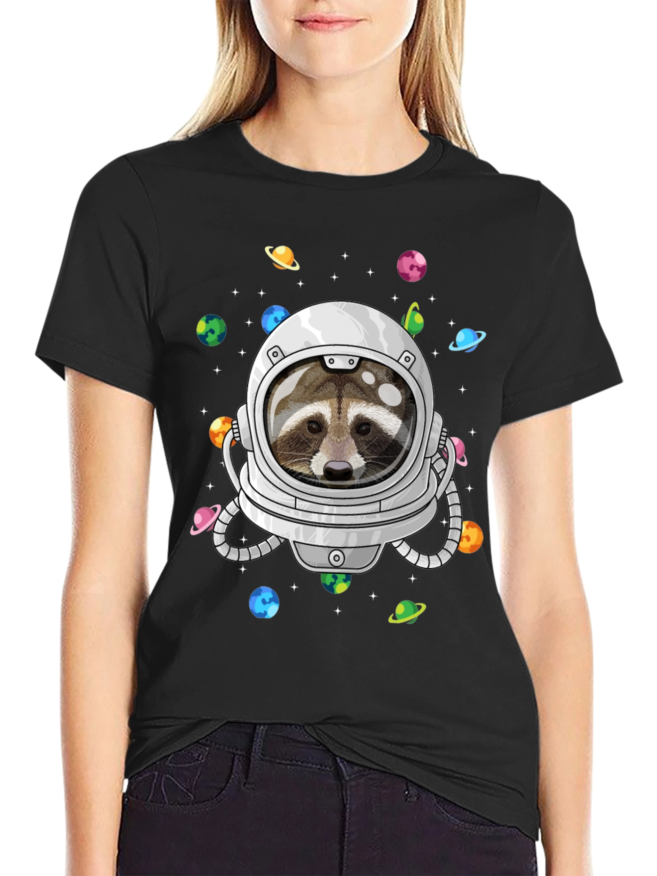 Astronaut Raccoon Graphic Tee - Space Adventure Shirt
