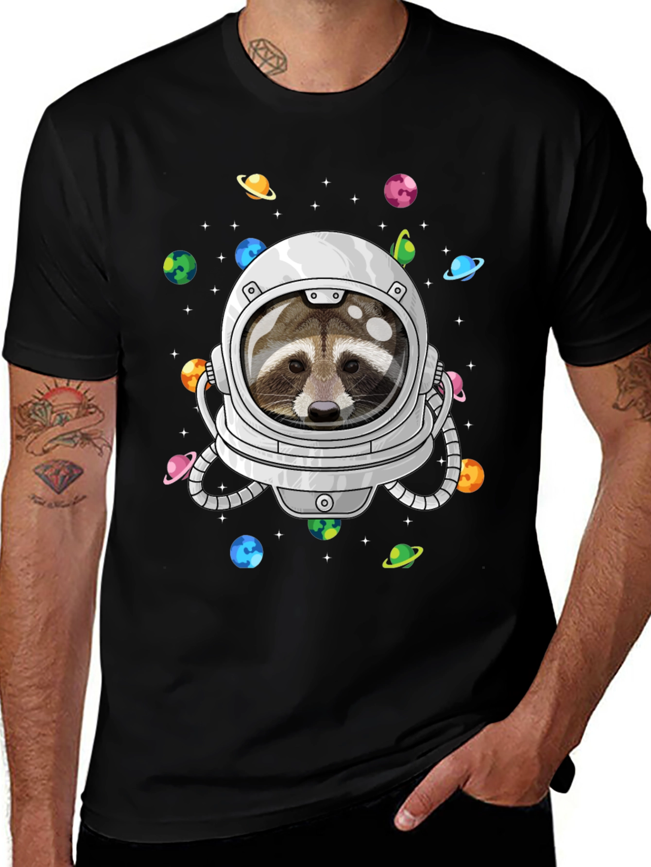 Astronaut Raccoon Graphic Tee - Space Adventure Shirt