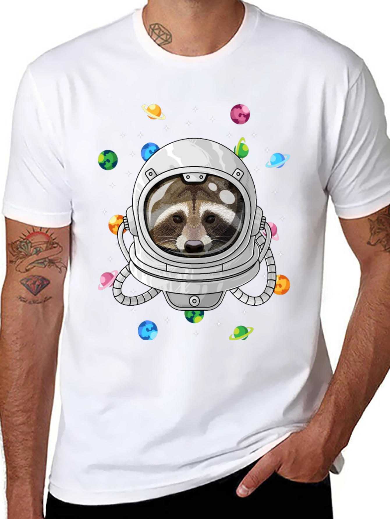 Astronaut Raccoon Graphic Tee - Space Adventure Shirt