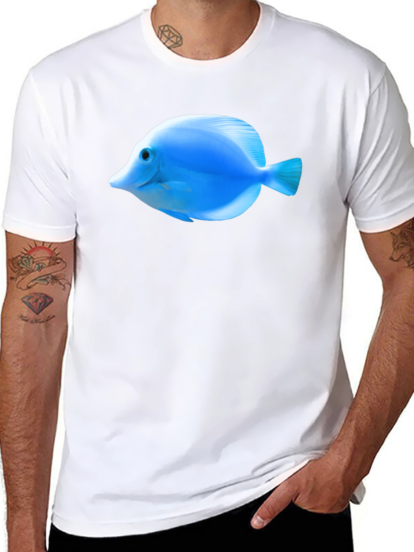 Blue Tang Fish Graphic Tee - Black Cotton T-Shirt