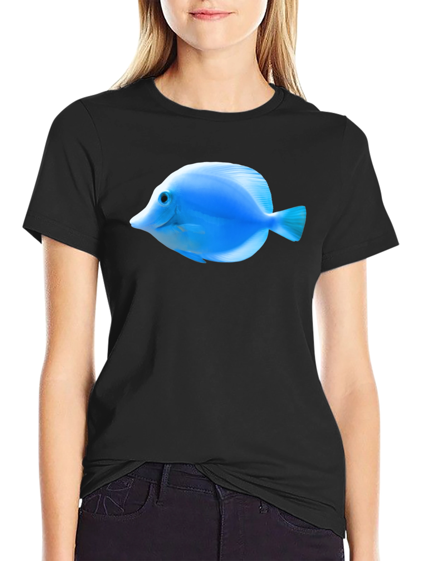 Blue Tang Fish Graphic Tee - Black Cotton T-Shirt