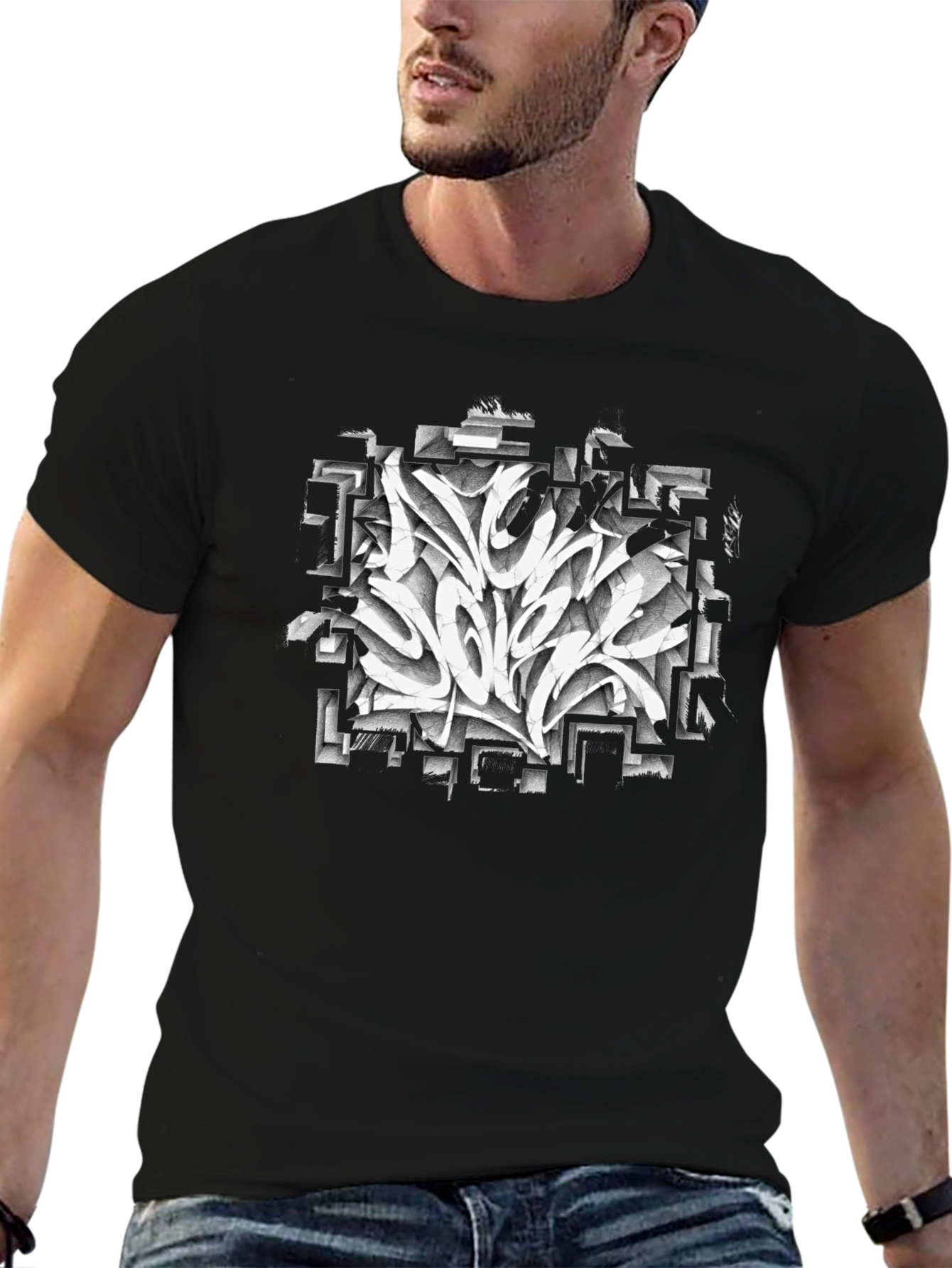 Abstract Graffiti Art Graphic Black T-Shirt