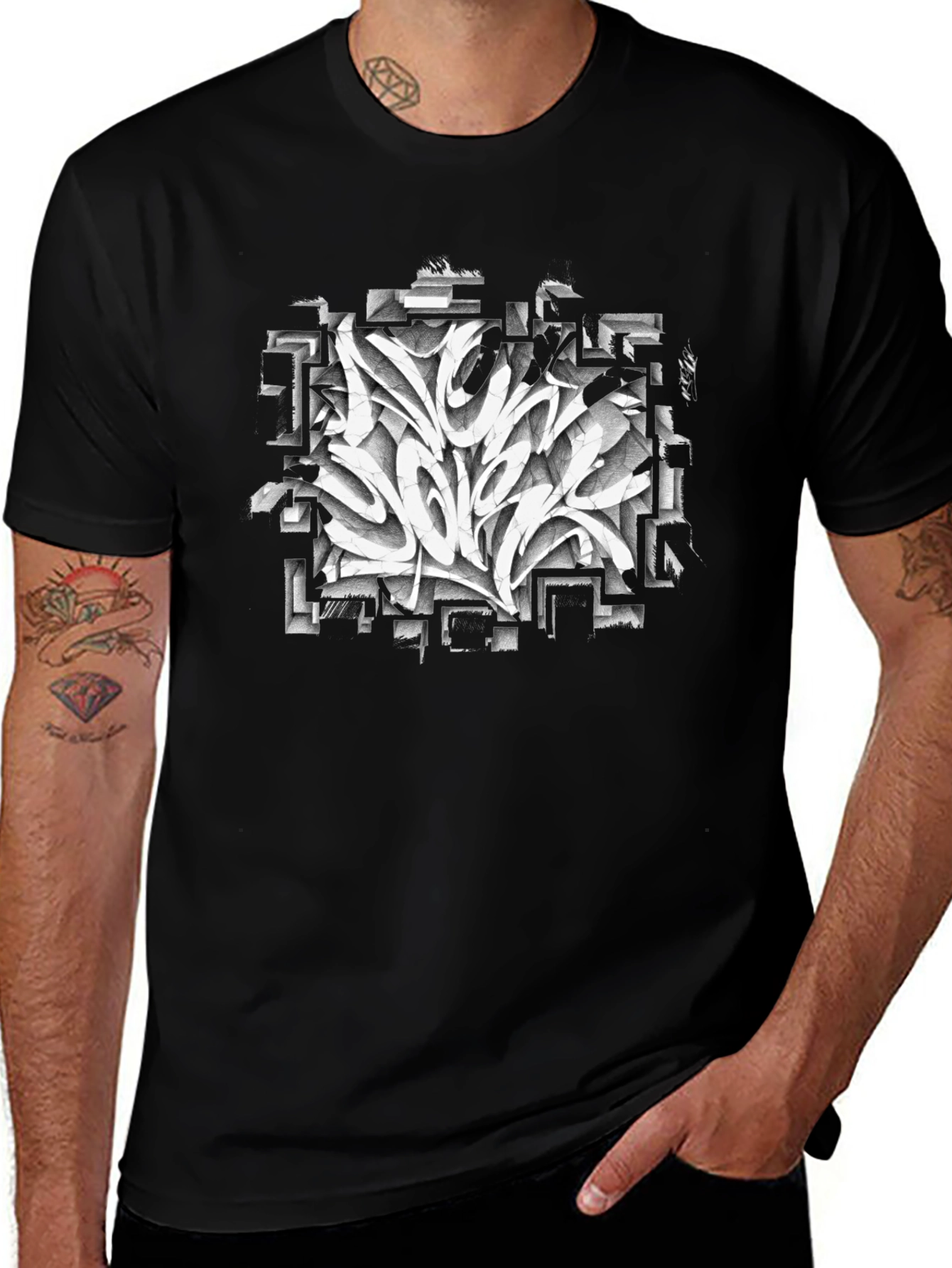 Abstract Graffiti Art Graphic Black T-Shirt