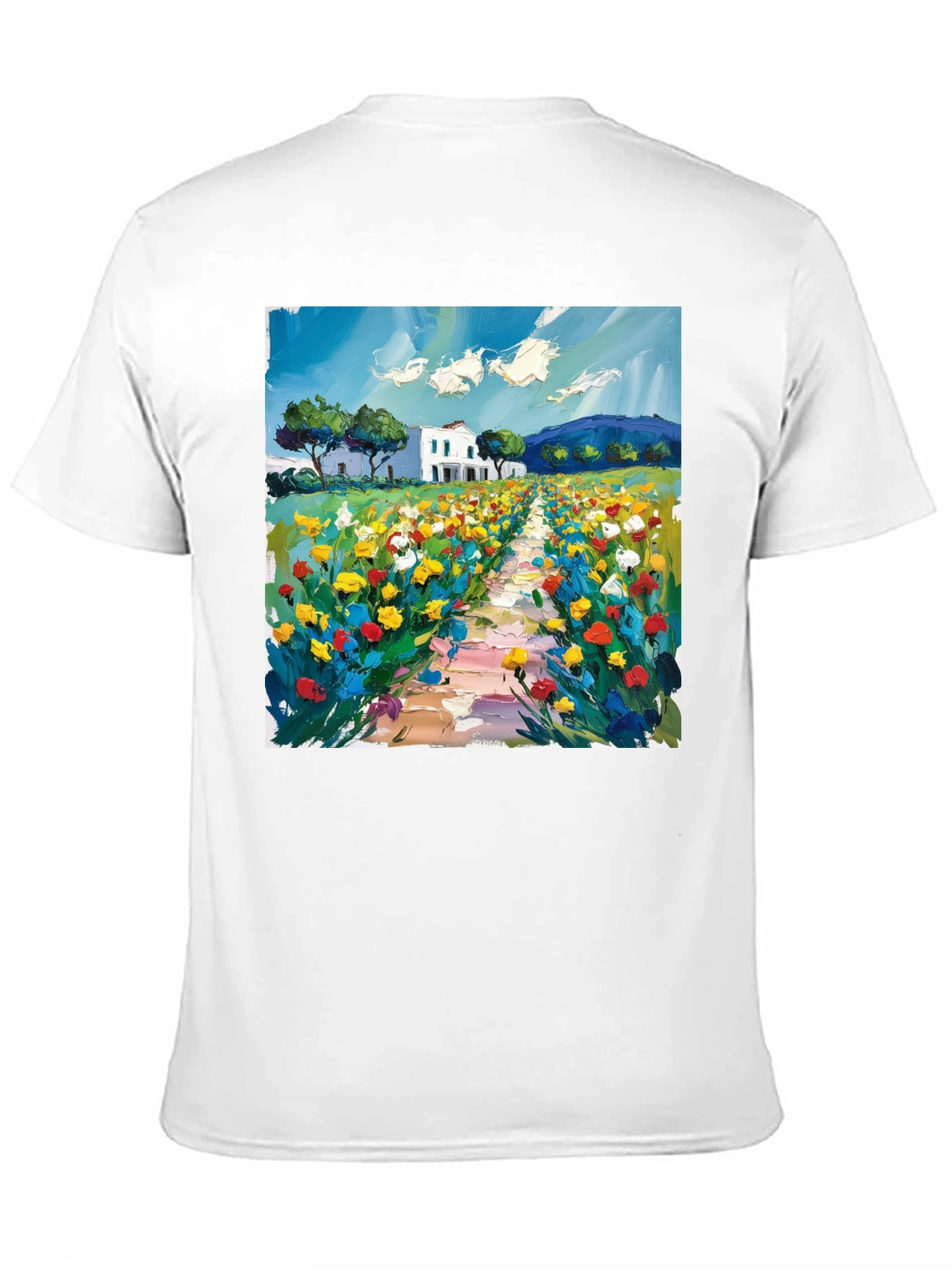 Floral Landscape Art Black T-Shirt