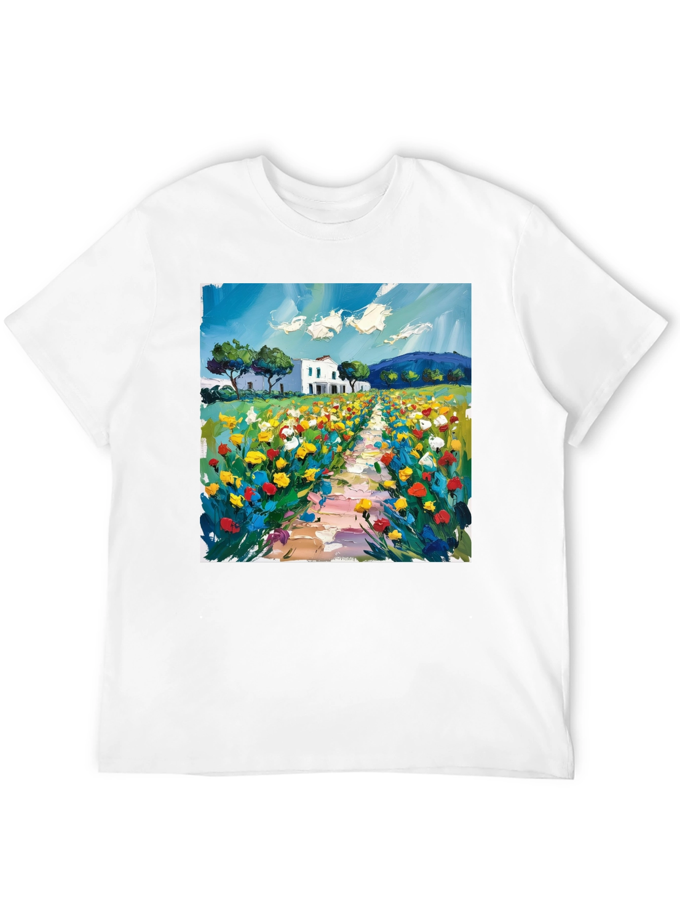 Floral Landscape Art Black T-Shirt