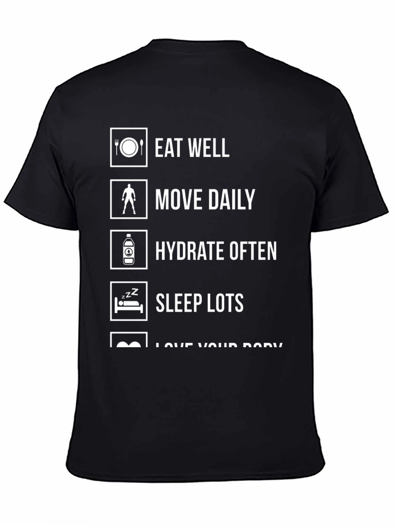 Eat Well Move Daily Hydrate Often Black Graphic Tee