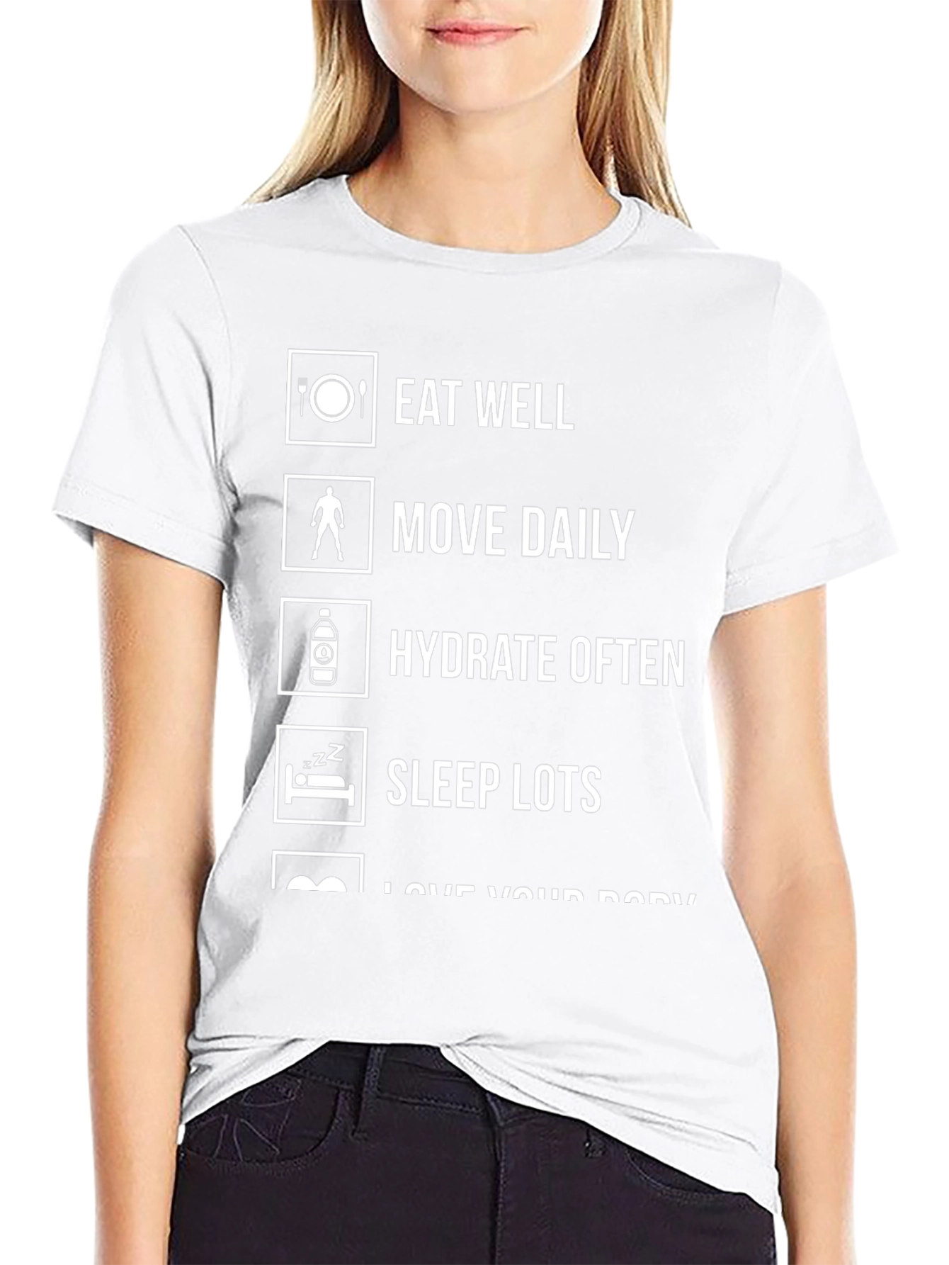Eat Well Move Daily Hydrate Often Black Graphic Tee