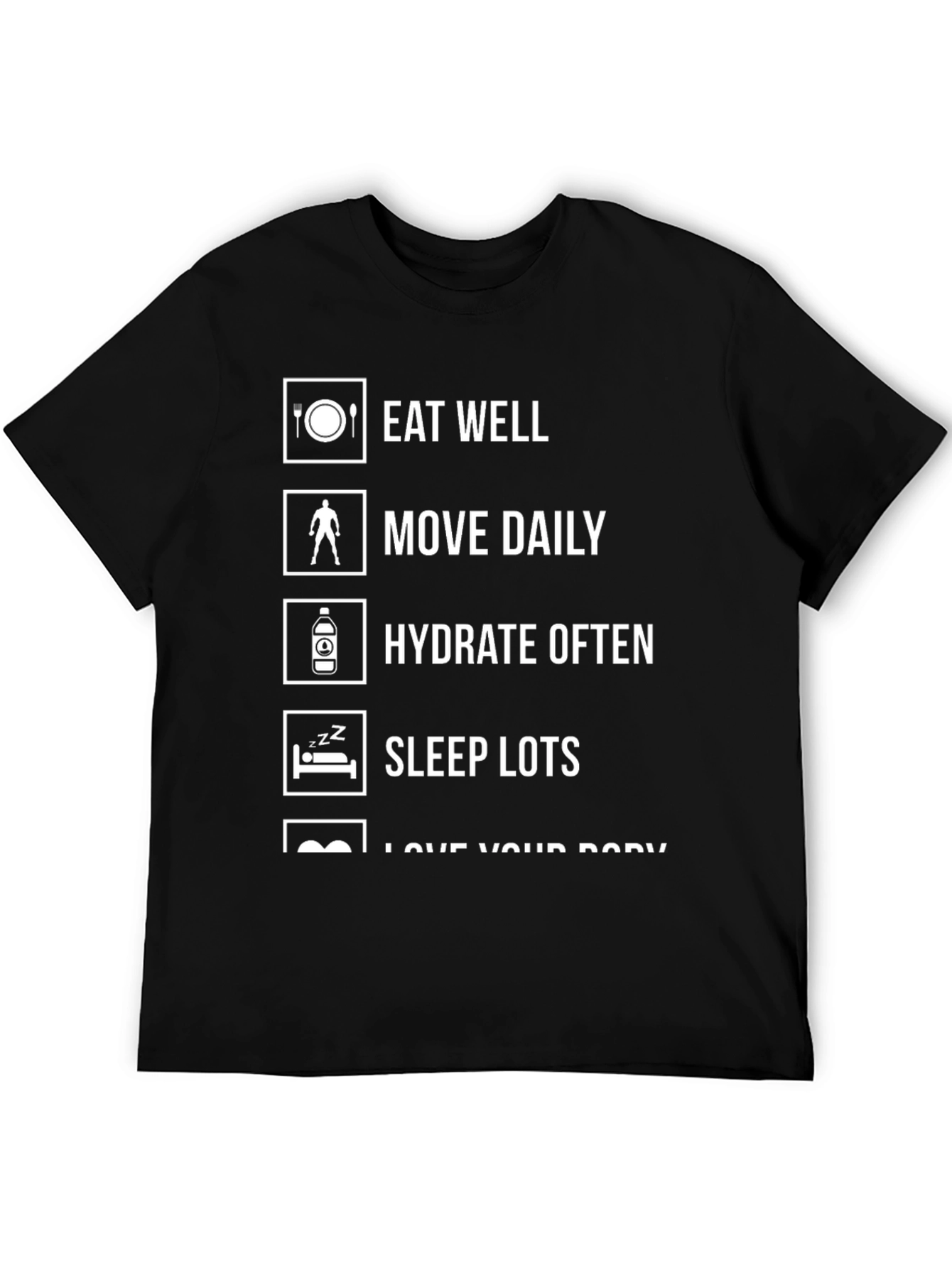 Eat Well Move Daily Hydrate Often Black Graphic Tee