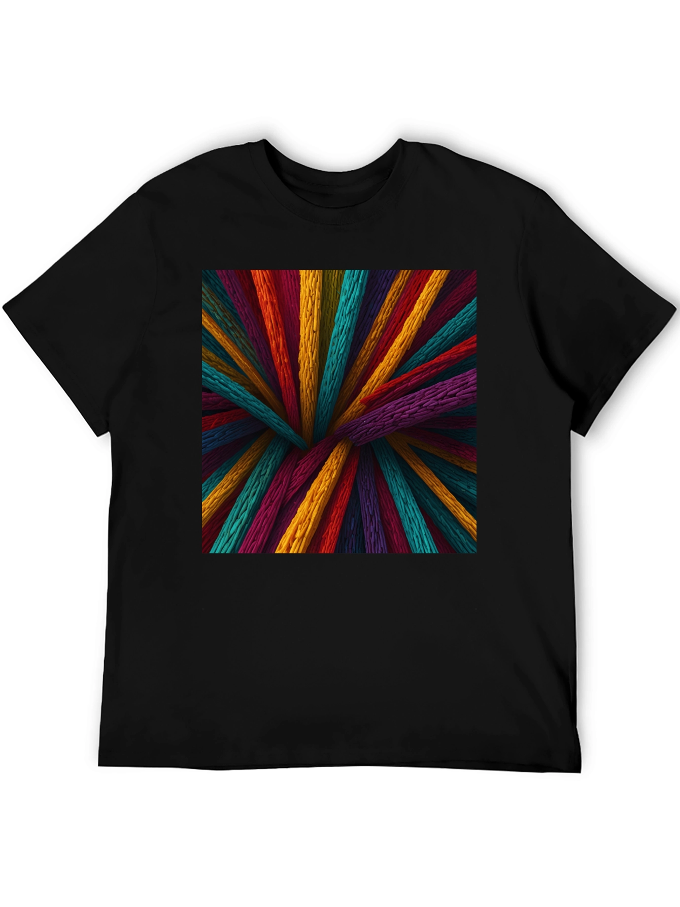 Vibrant Wooden Sticks Graphic Print Black T-Shirt