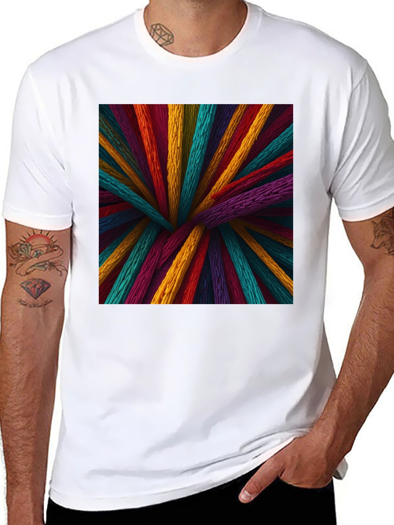 Vibrant Wooden Sticks Graphic Print Black T-Shirt