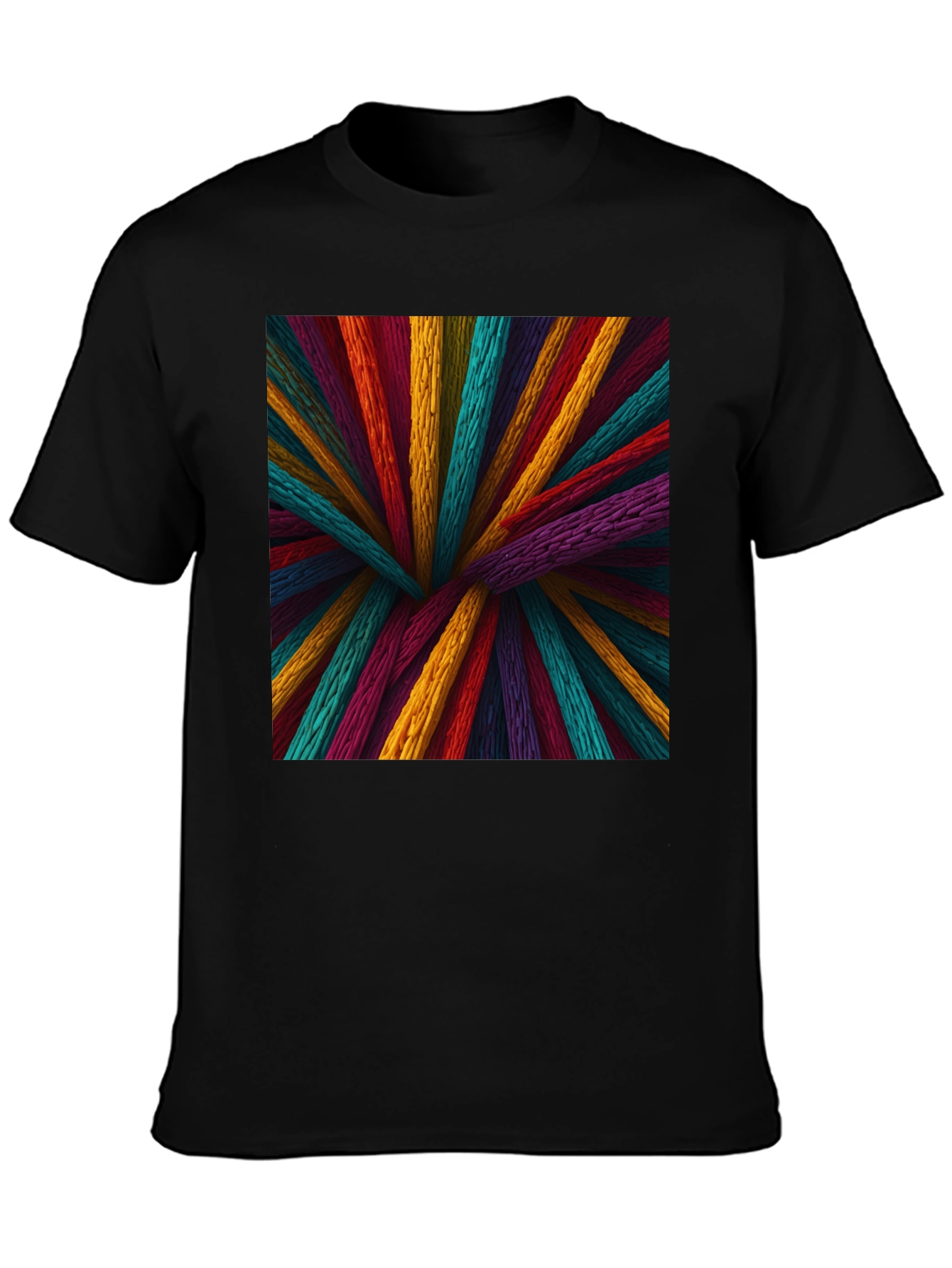 Vibrant Wooden Sticks Graphic Print Black T-Shirt