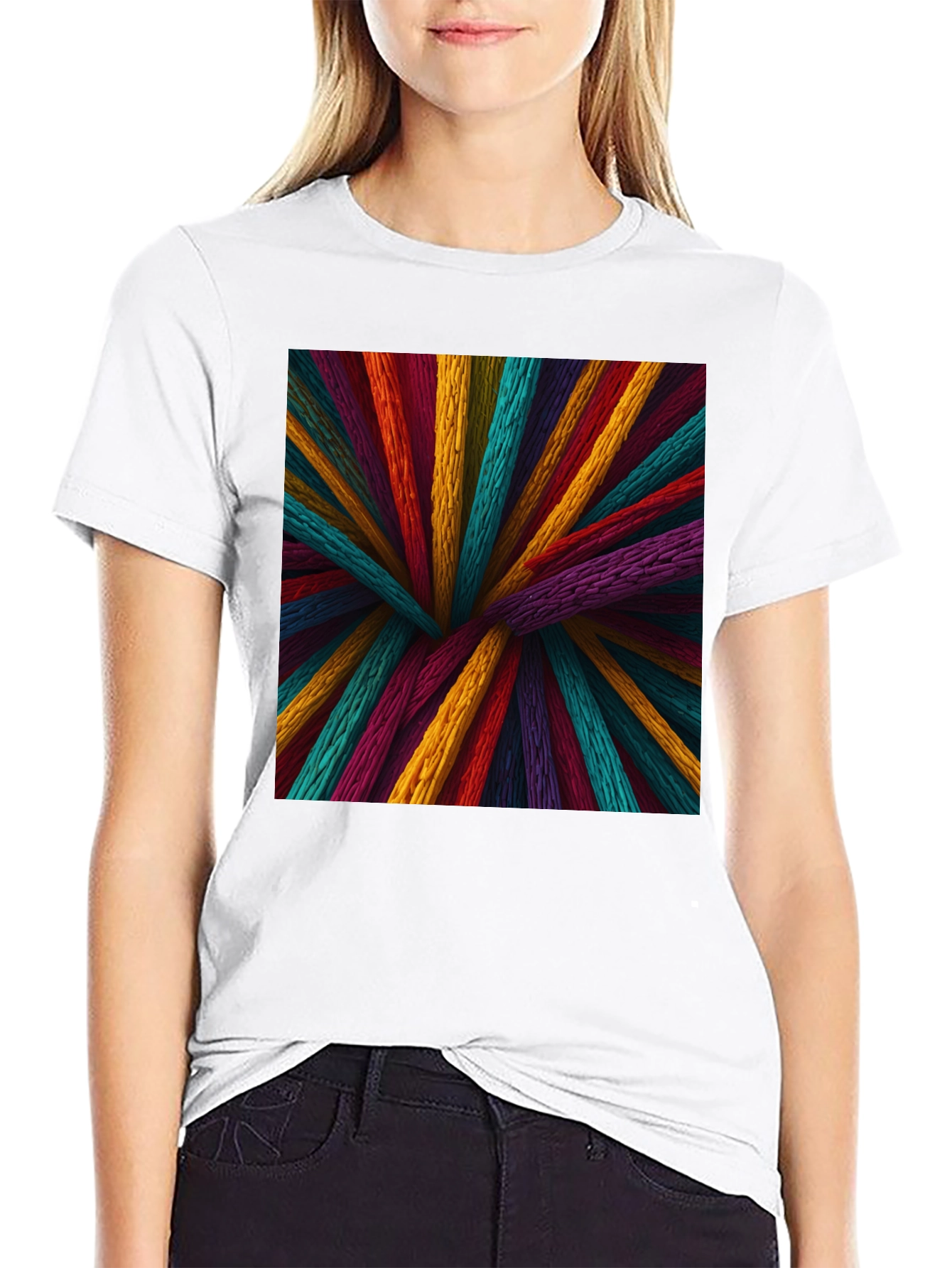 Vibrant Wooden Sticks Graphic Print Black T-Shirt