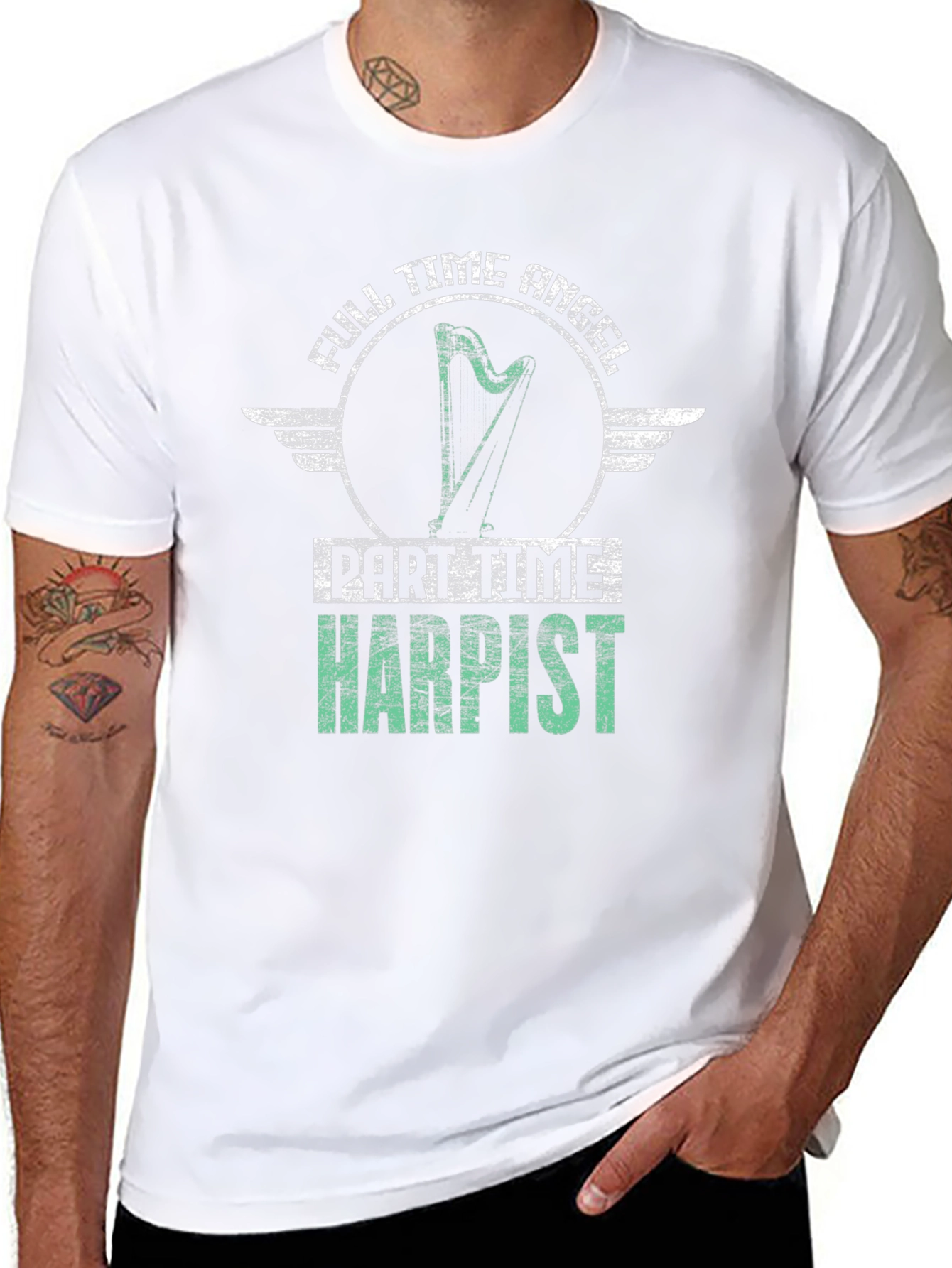 Full Time Angel Part Time Harpist Black T-Shirt