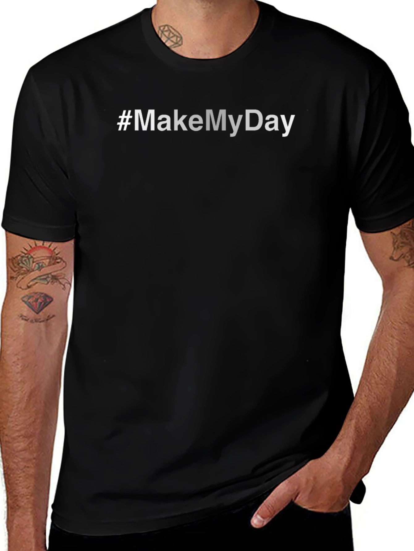 #MakeMyDay Black Graphic Tee - Short Sleeve Crew Neck