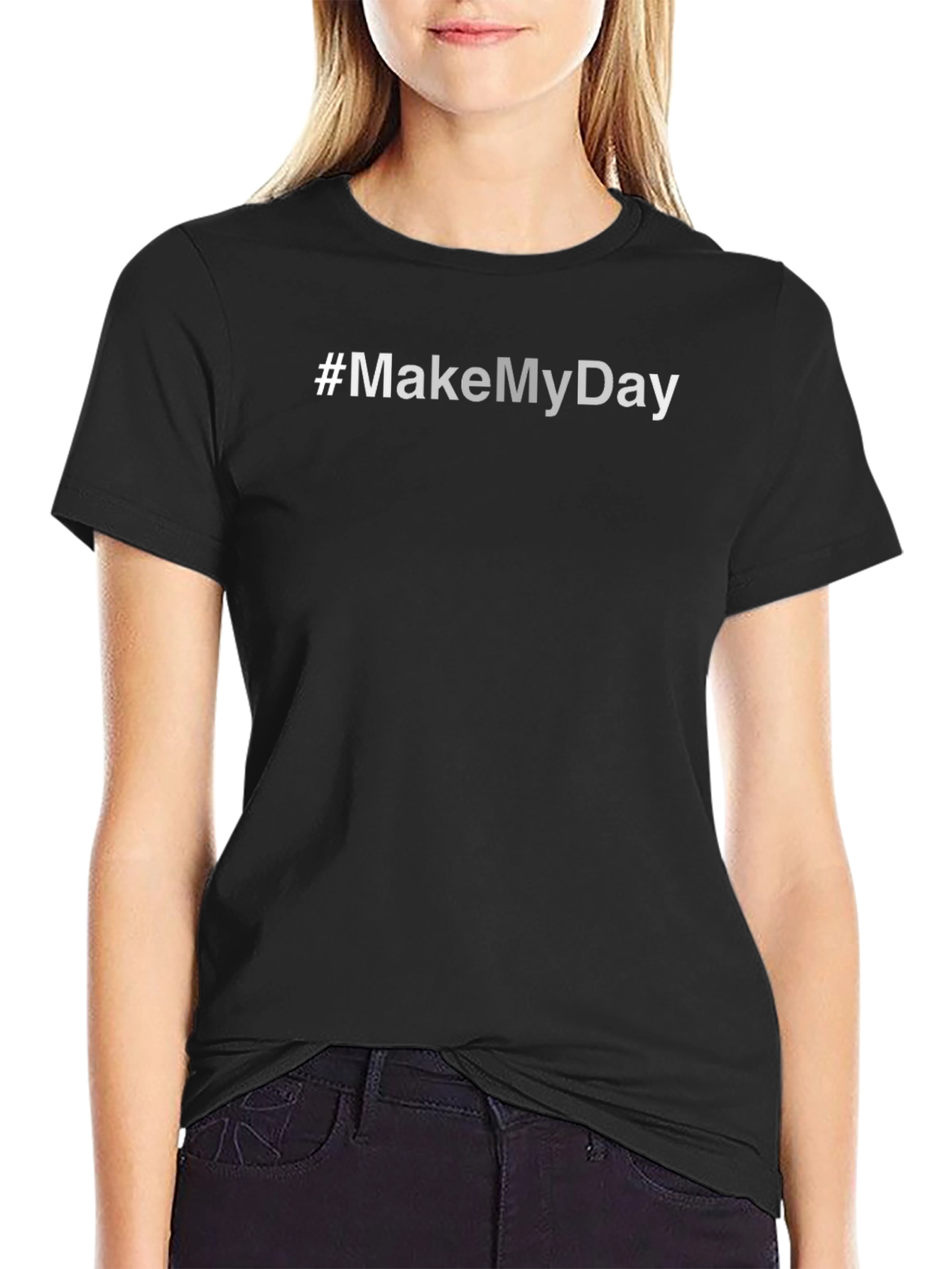 #MakeMyDay Black Graphic Tee - Short Sleeve Crew Neck
