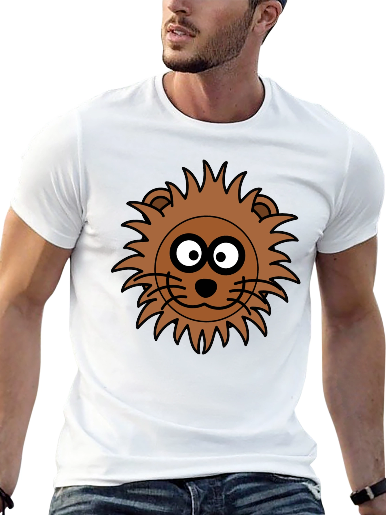 Lion Face Graphic Tee - Black Crew Neck T-Shirt