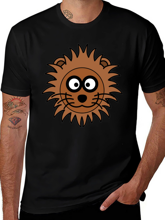 Lion Face Graphic Tee - Black Crew Neck T-Shirt