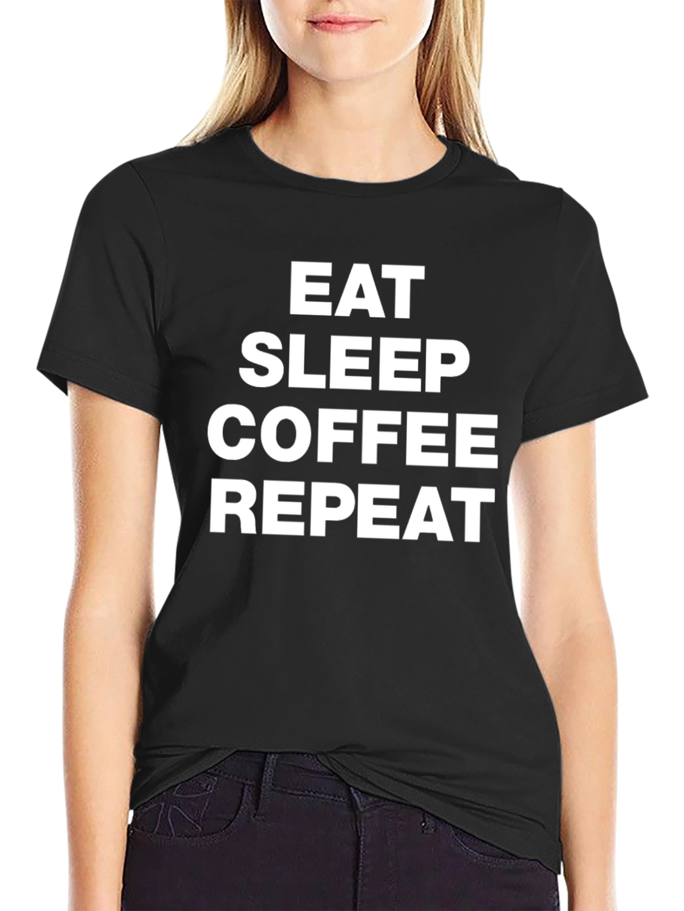Eat Sleep Coffee Repeat Graphic Tee - Black
