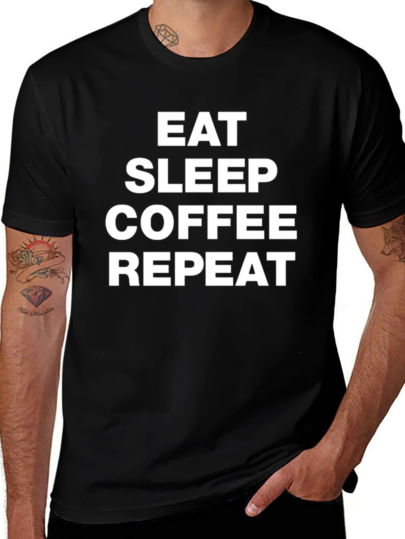 Eat Sleep Coffee Repeat Graphic Tee - Black