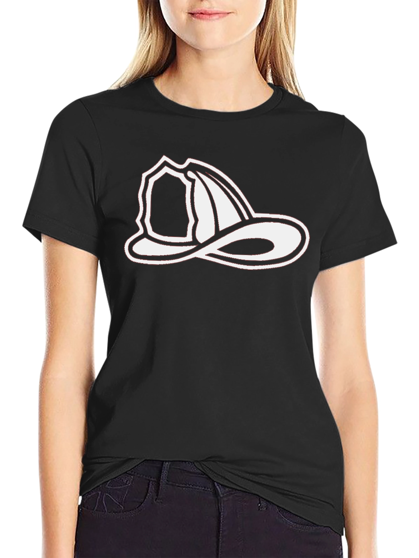 Black T-Shirt with Firefighter Hat Graphic