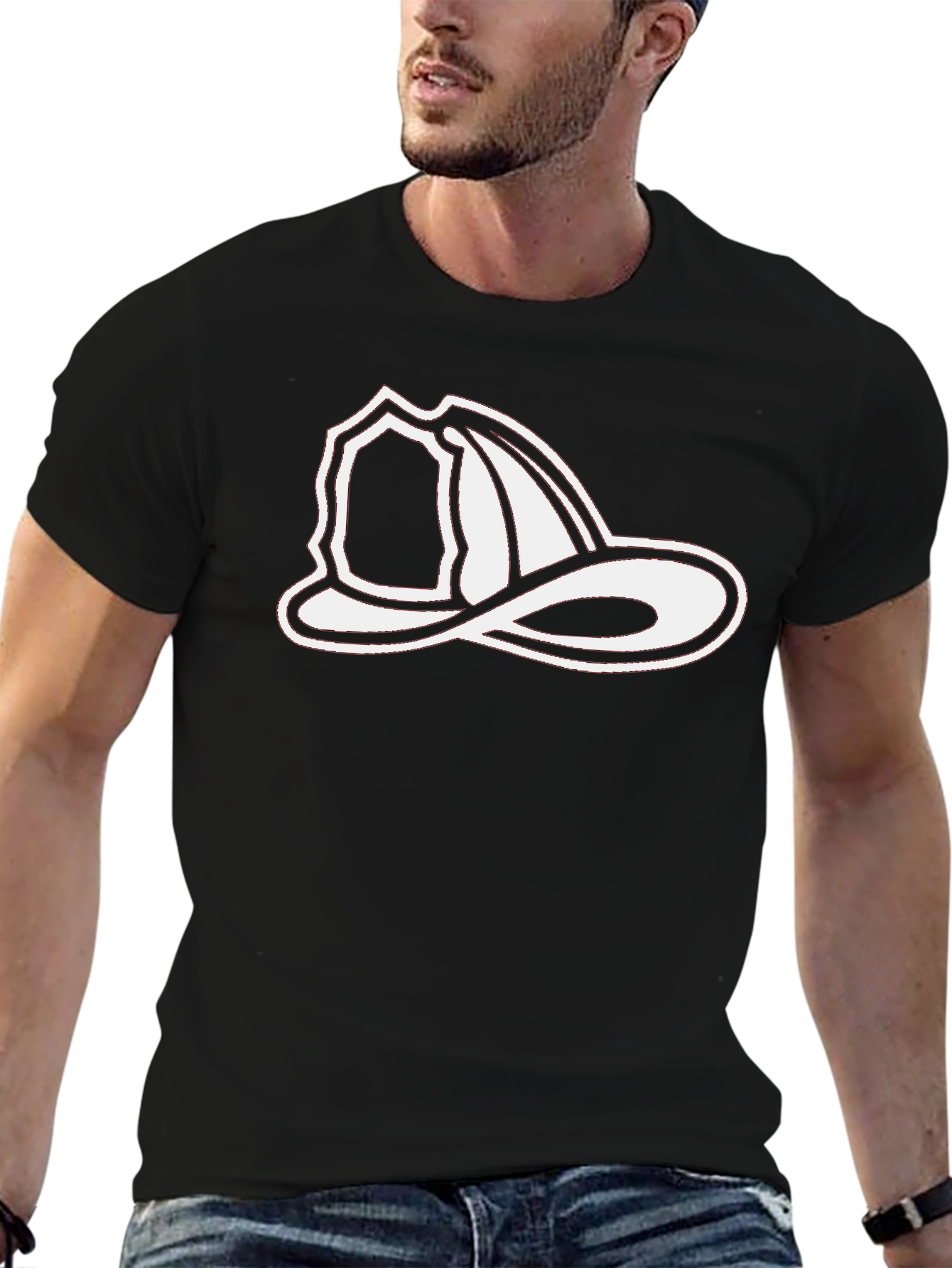 Black T-Shirt with Firefighter Hat Graphic