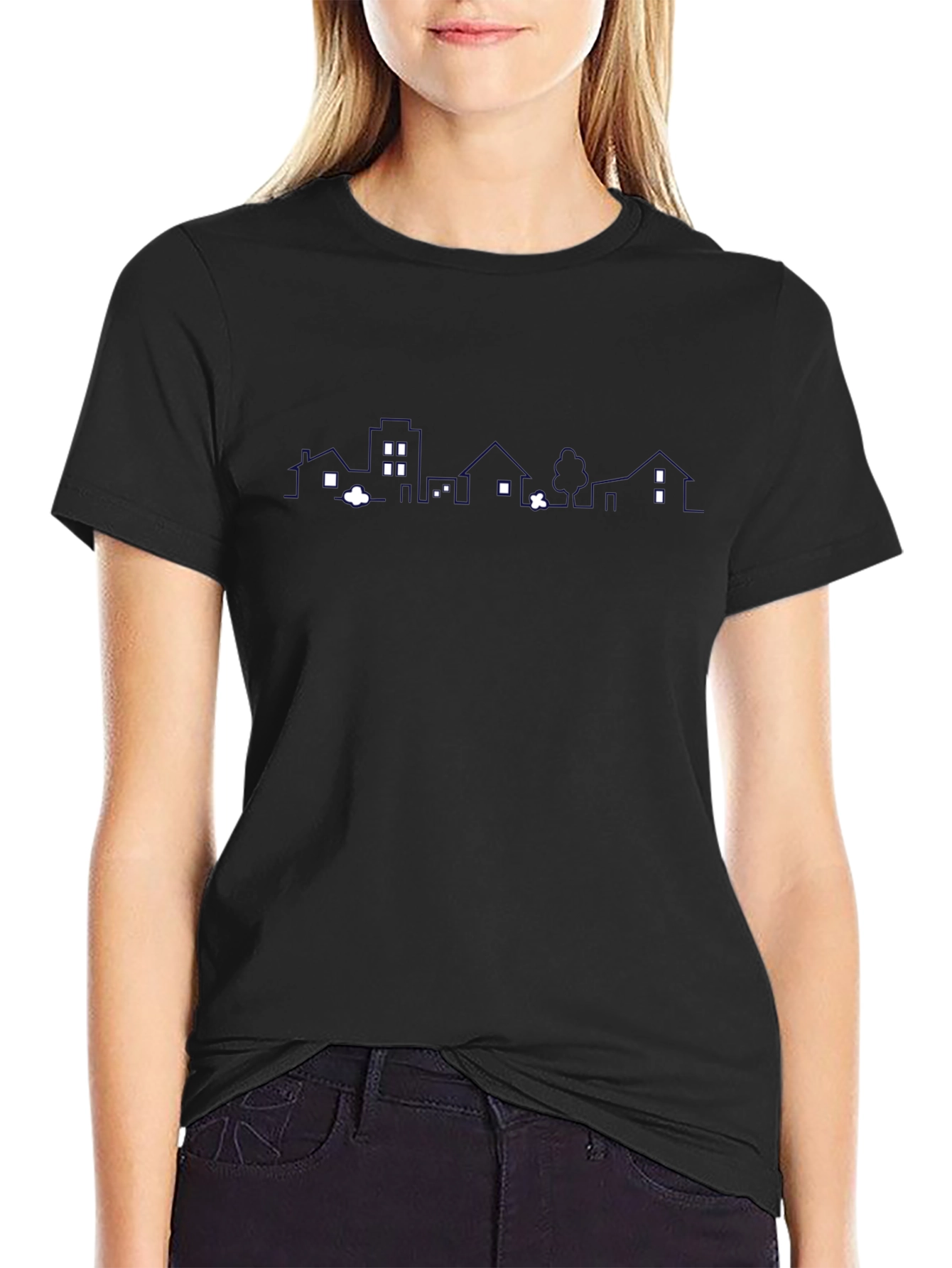 Modern Cityscape Graphic T-Shirt - Stylish Black Tee
