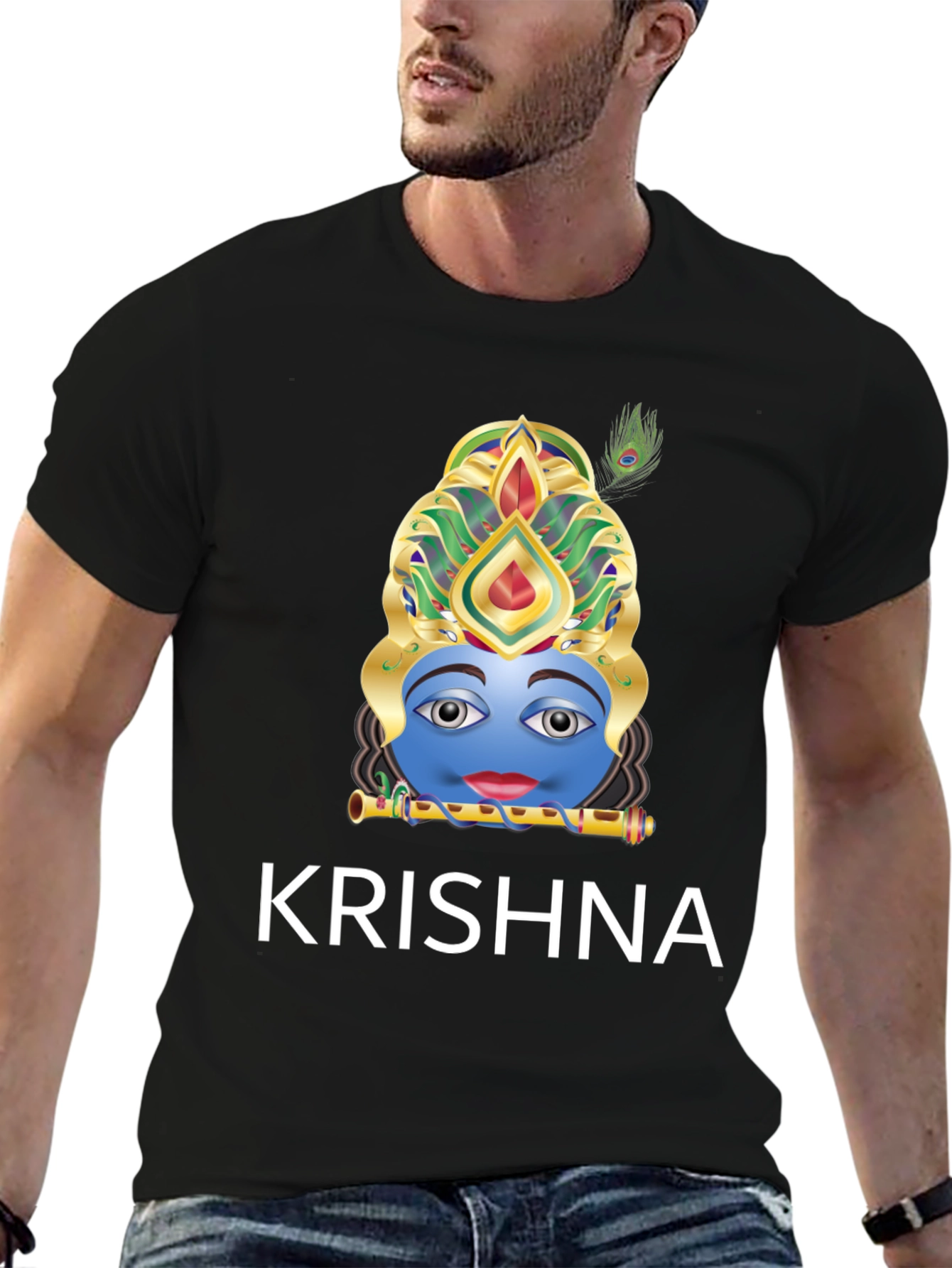 Krishna Graphic Tee - Black Cotton Blend T-Shirt