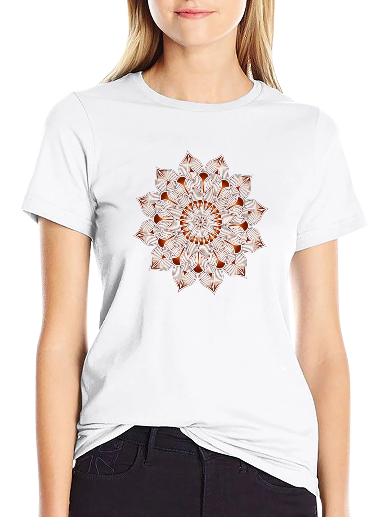 Black T-Shirt with Geometric Mandala Print
