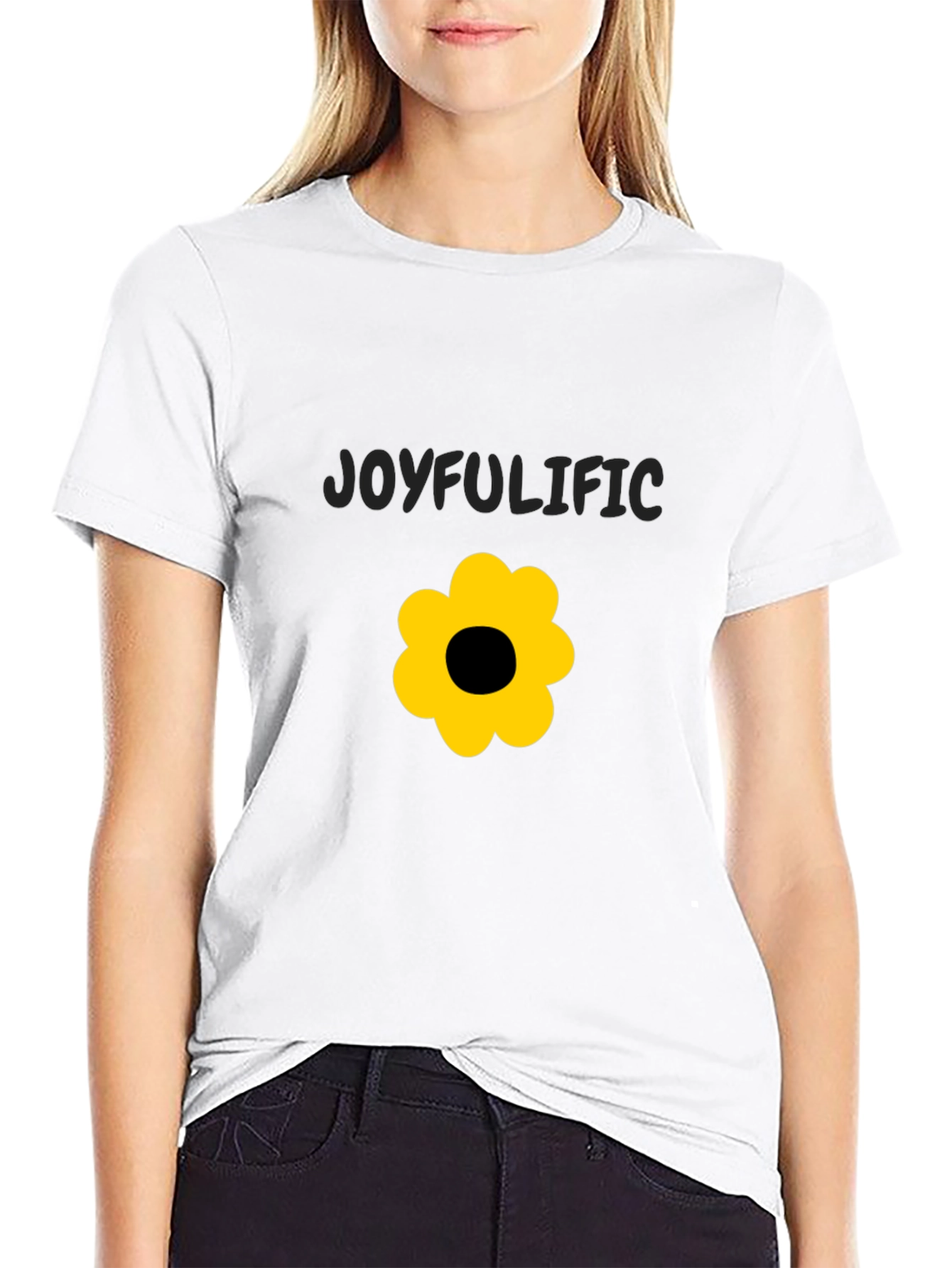 Joyfulific Black Graphic Tee with Flower