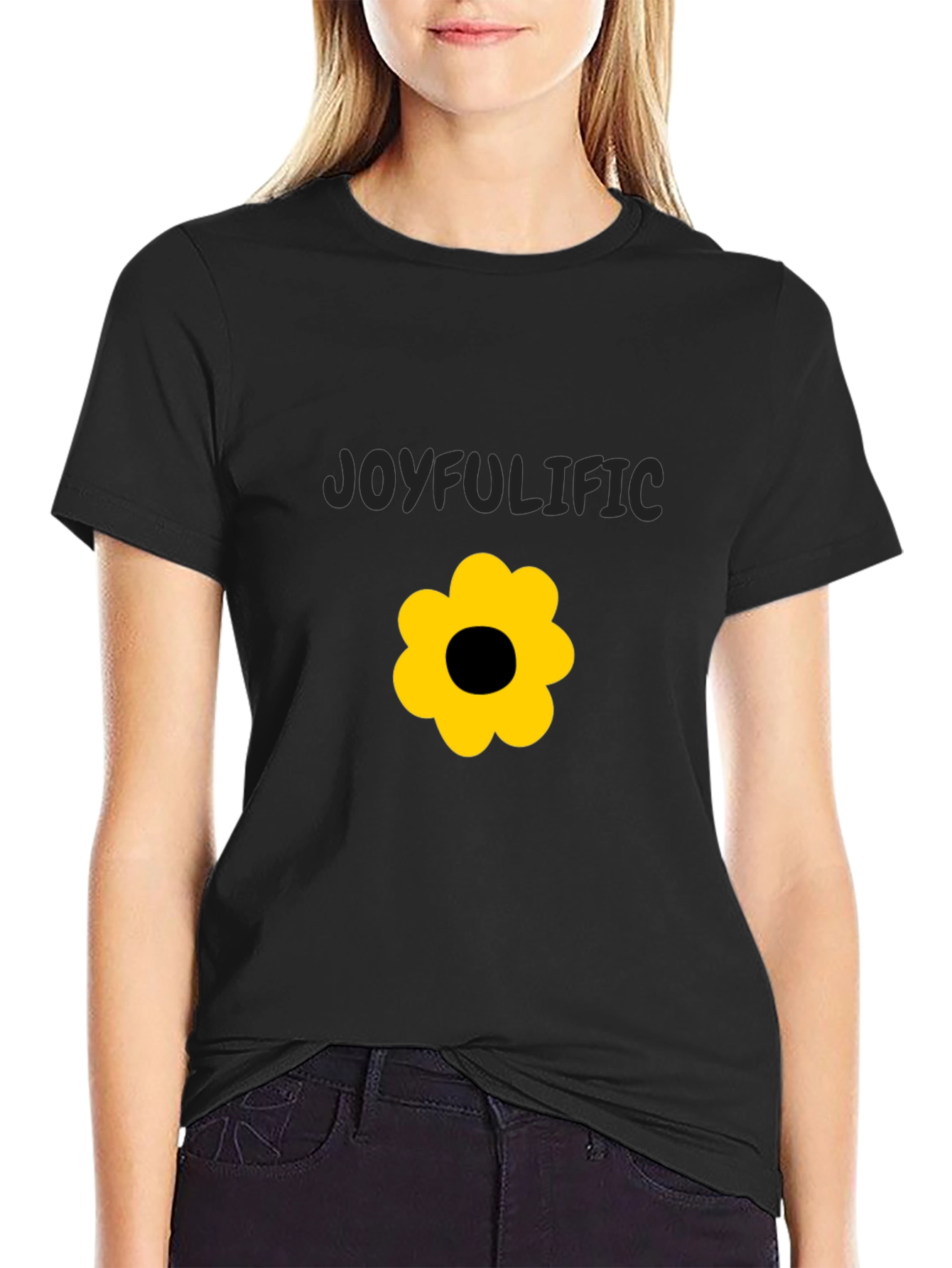 Joyfulific Black Graphic Tee with Flower