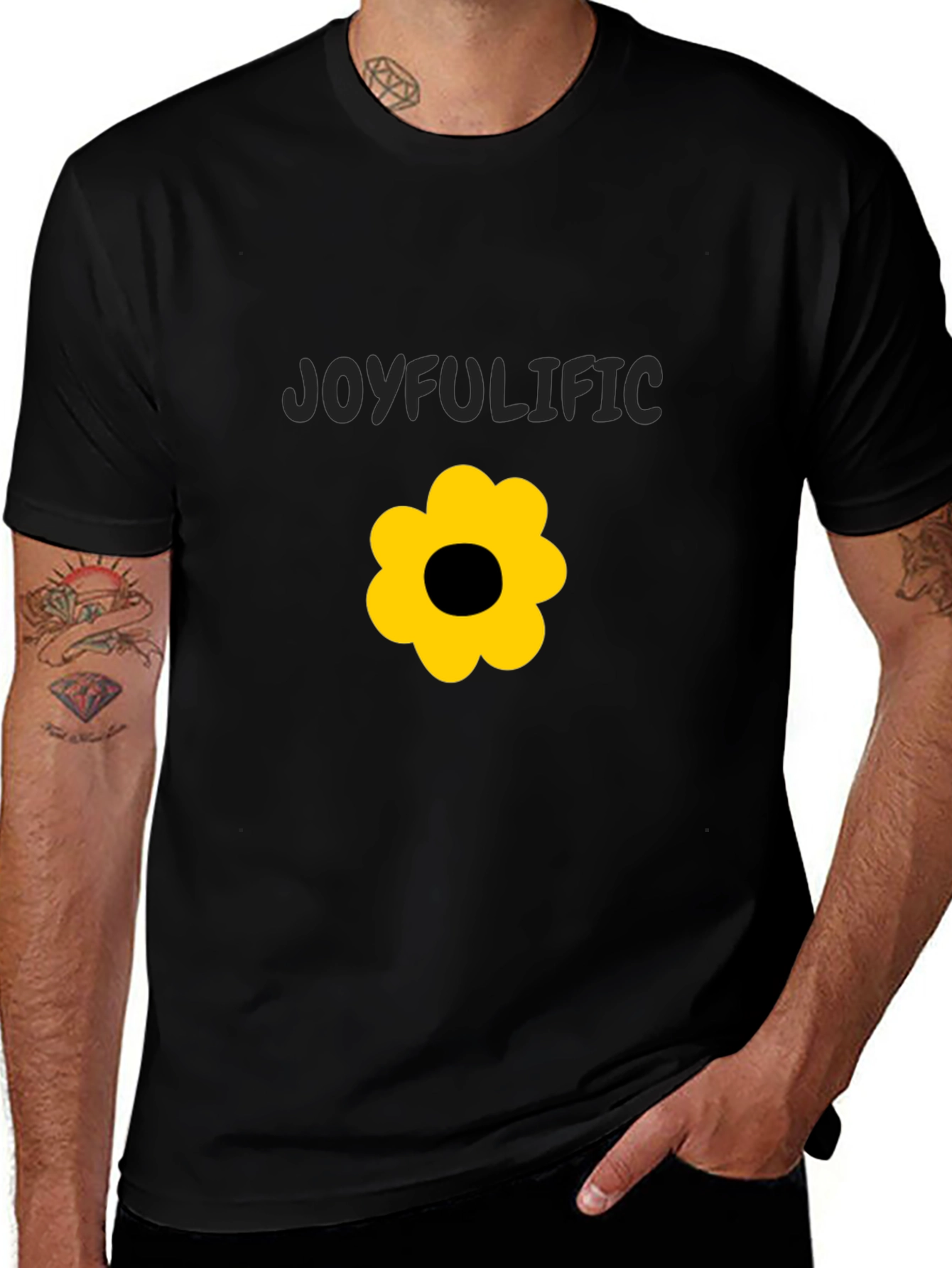 Joyfulific Black Graphic Tee with Flower