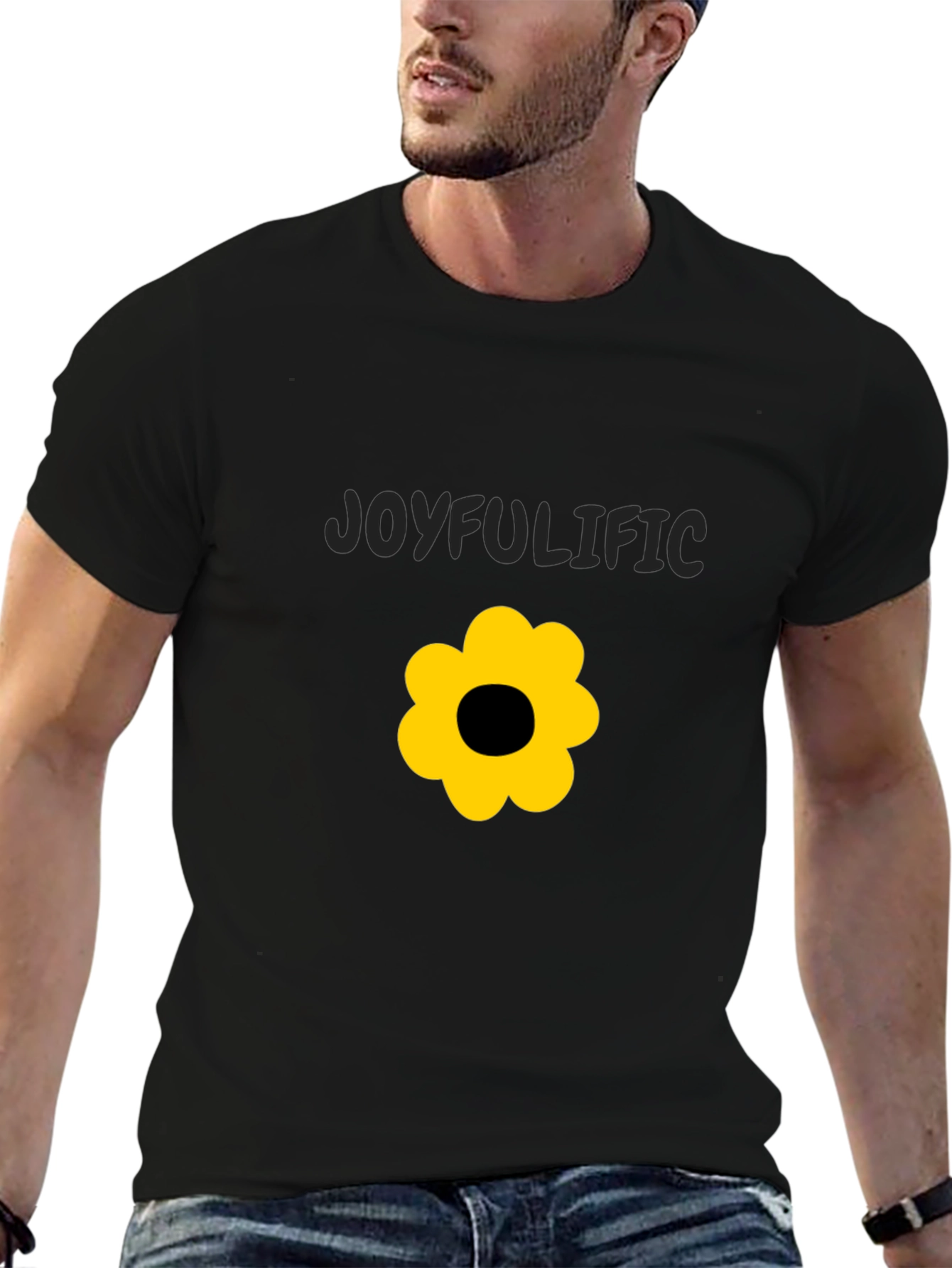 Joyfulific Black Graphic Tee with Flower