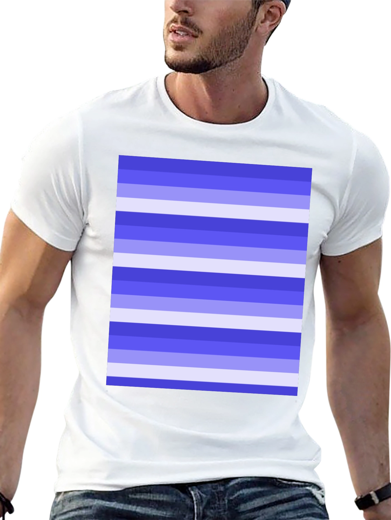 Striped Pattern Black Cotton Casual T-Shirt